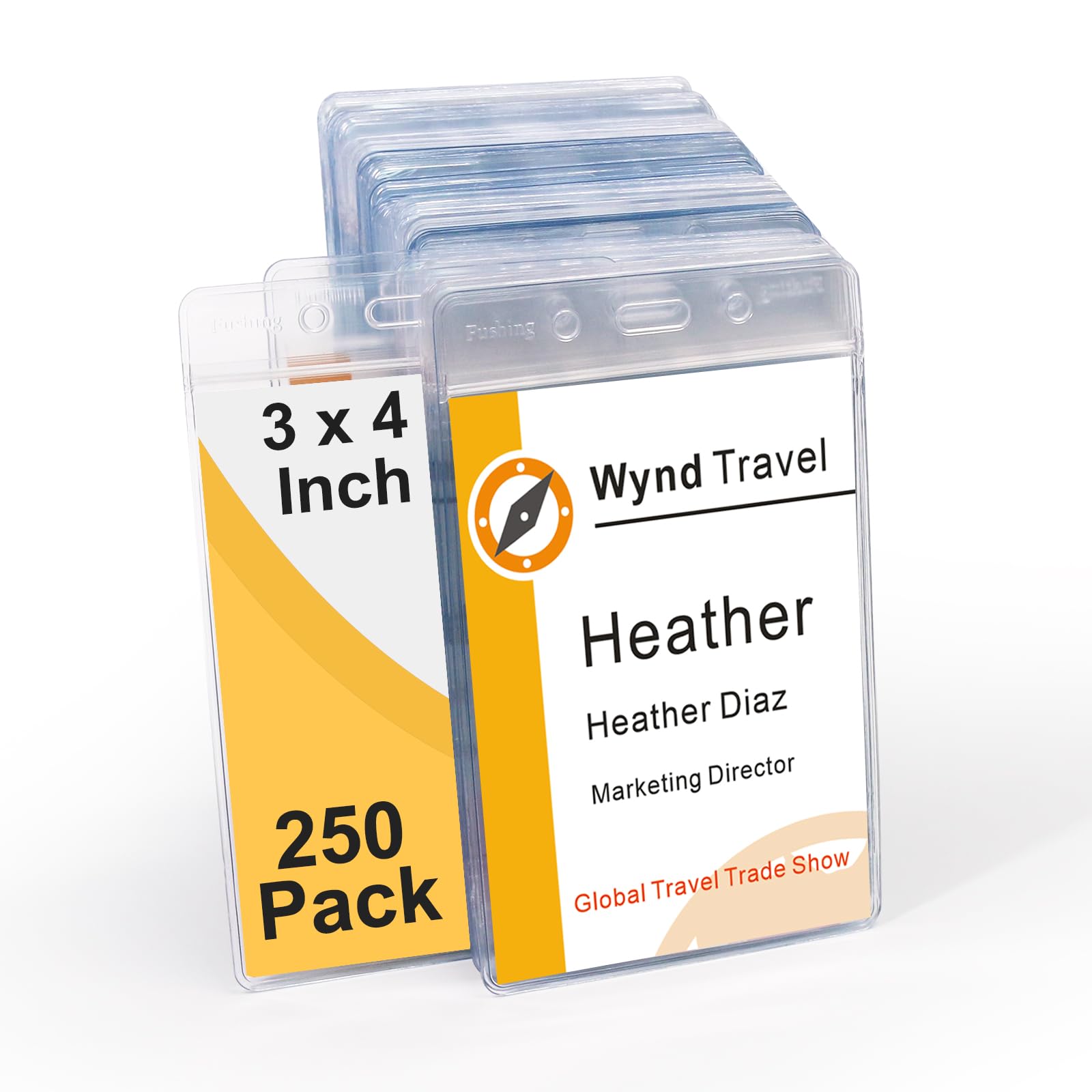 3x4 Inch Name Badge Holders - Fushing Clear Plastic Vertical Name Tag Badge ID Card Holders for 3 x 4 Inch Name Badge Inserts or Name Tag Inserts (250