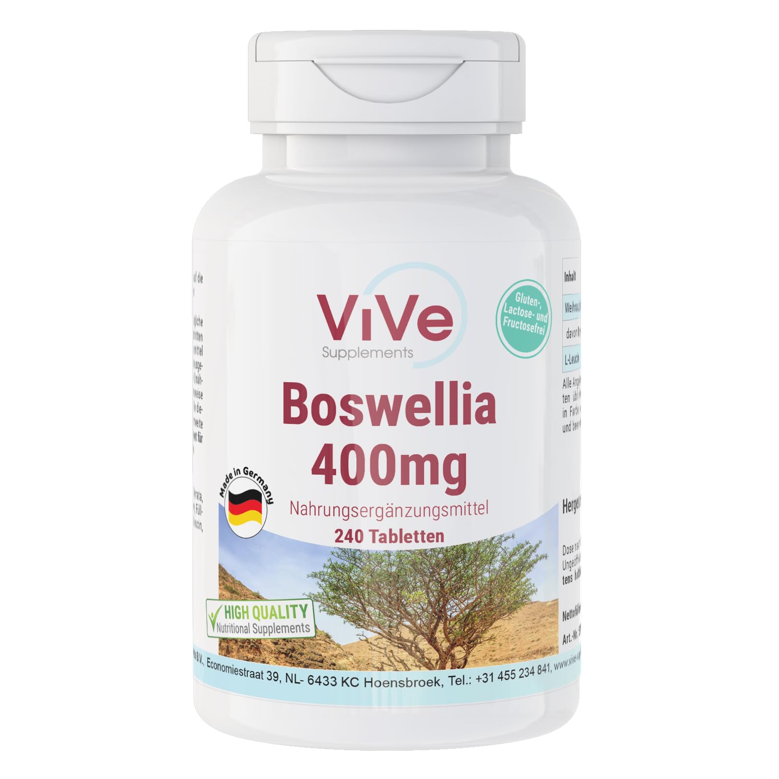 Weihrauch 400mg Tabletten - 240 Tabletten - Boswellia serrata - Hochdosiert - Vegan | Qualität aus Deutschland von ViVe Supplements