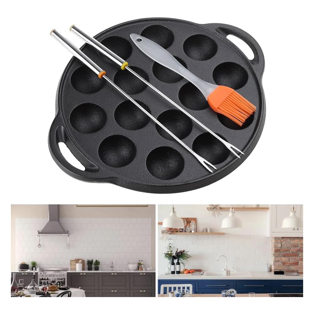 ポポやき yiyao 15 Holes Cast Iron Takoyaki Pan Cast Iron Pancake Ball Grill