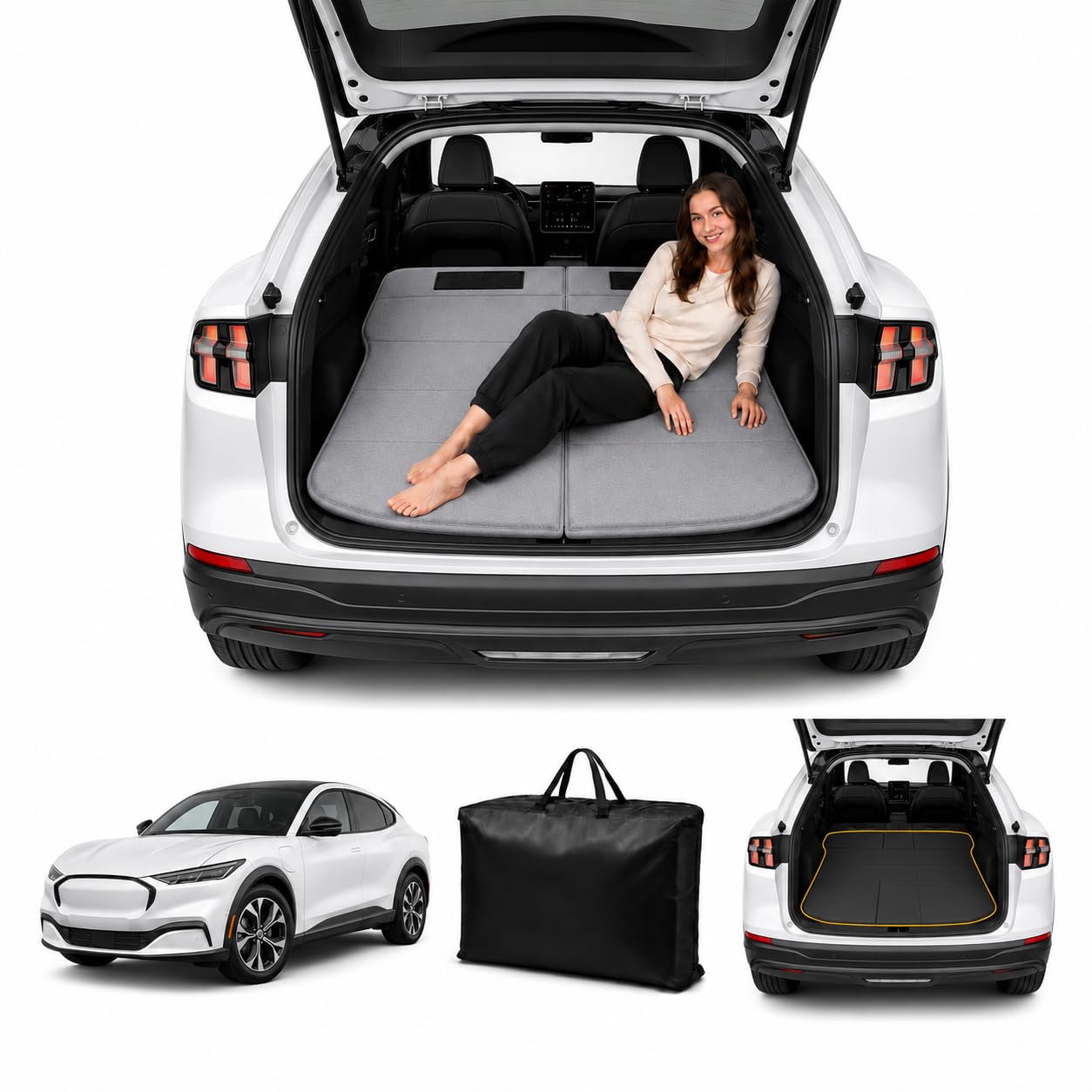 Car Mattress for Mach-E 2021–2026, Upgraded Non-Inflatable Thickened Foam SUV Car Camping Mattress, Foldable Trunk Sleeping Pad Car Bed Mattress for Road Trips Camping Travel