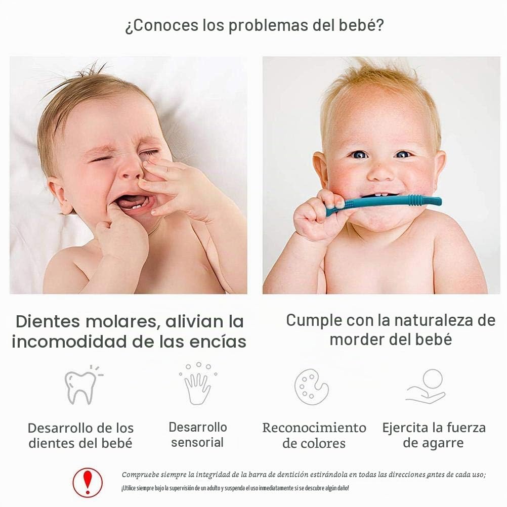 4 tubos de mordedor huecos, dentición, juguetes sensoriales para masticar bebés a partir de 0 meses, a prueba de refrescos, texturas suaves, varita molar para bebés y niños pequeños