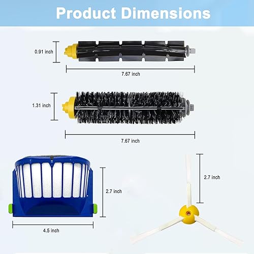 Miniatura 5 de Piezas de repuesto para irobot Roomba 694 676 675 692 677 671 610 690 680 660 650 620 645 655 635 614 595 585 564 589 536 ,3 Cerdas & 3 Cepillo