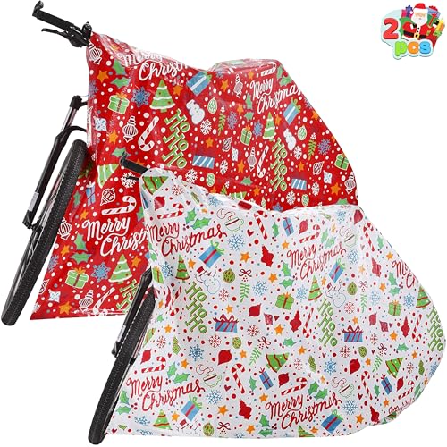 2 Christmas Holiday Jumbo Gift Bags 152cm x 183cm with Gift Tags for Heavy Duty Large Gifts Bags, Presents Bicycle, Xmas Season Gift Decorations, Party Favor Gift Giving Bag