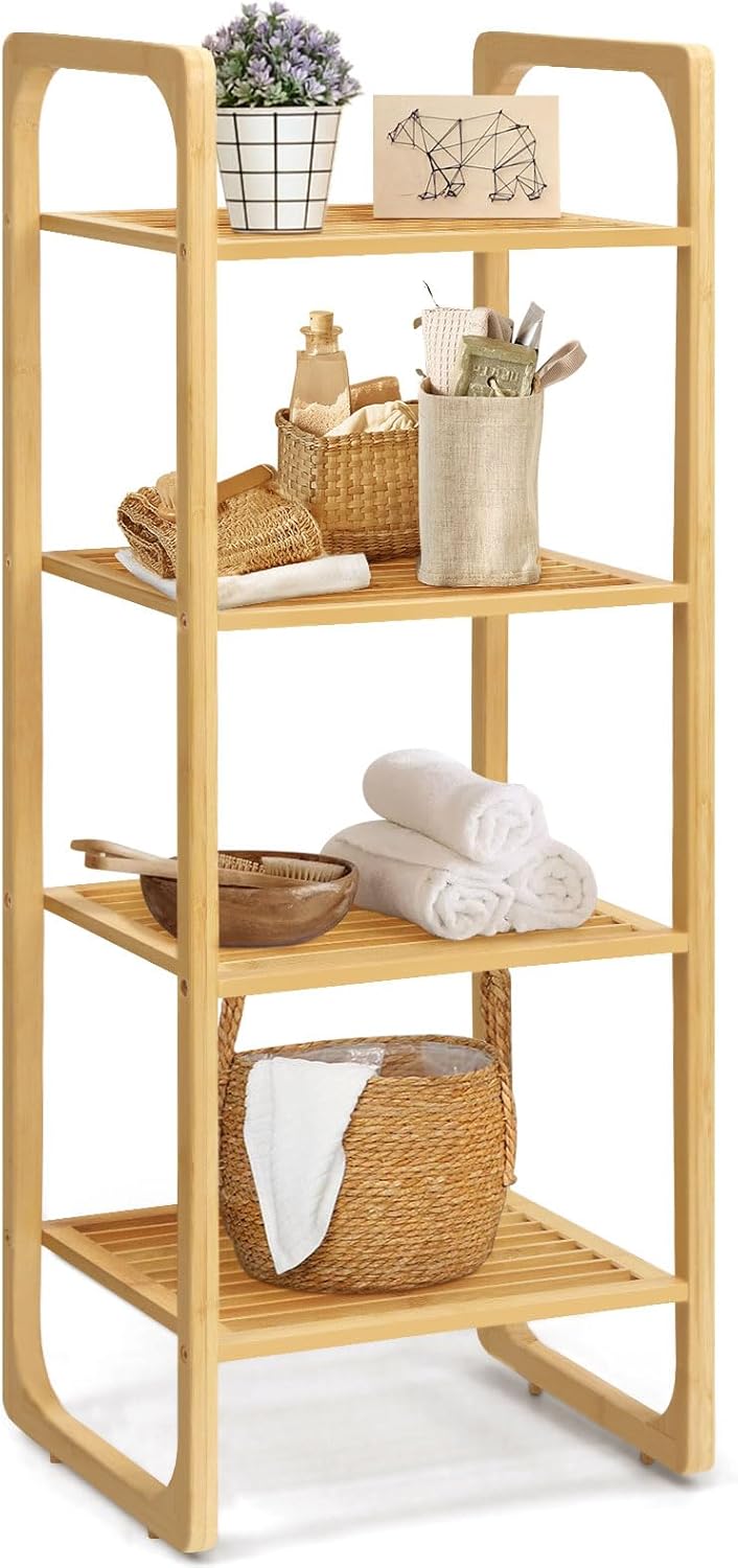 JMLHMXC 4-Tier Bamboo Shelf,Bathroom Bookshelf Plant Stand, Freestanding Storage Rack Organizer, Multifunctional Shelving Unit, for Kitchen, Living Room, Bedroom JMLHMXC 4-Tier Bamboo Shelf,Bathroom Bookshelf Plant Stand, Freestanding Storage Rack Organizer, Multifunctional Shelving Unit, for Kitchen, Living Room, Bedroom