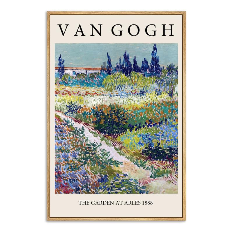 LARAGE Van Gogh Framed Canvas Wall Art,Vintage Oil Painting The Garden at Arles Print Artwork,Classical Nature Prints Artwork for Gallery Living Room Bathroom Wall Decor-16x24IN Natural Framed