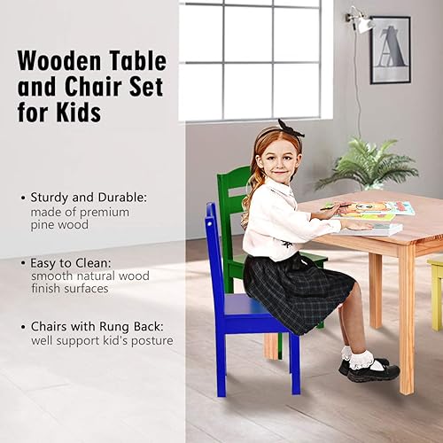 Miniatura 3 de Costzon Juego de mesa y sillas para niños mesa y sillas de actividades de madera de 5 piezas para niños manualidades tareas hora de aperitivos