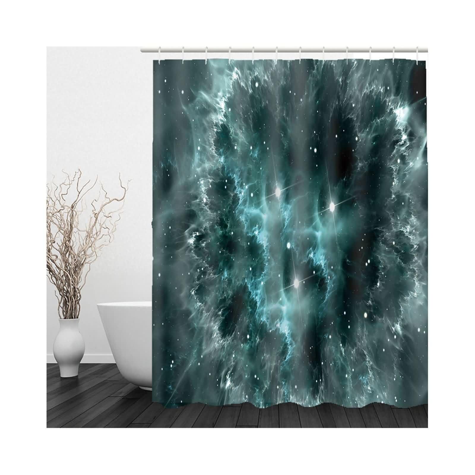 Rideau de douche Lake bleu noir textile motif carré lavable en polyester avec anneaux