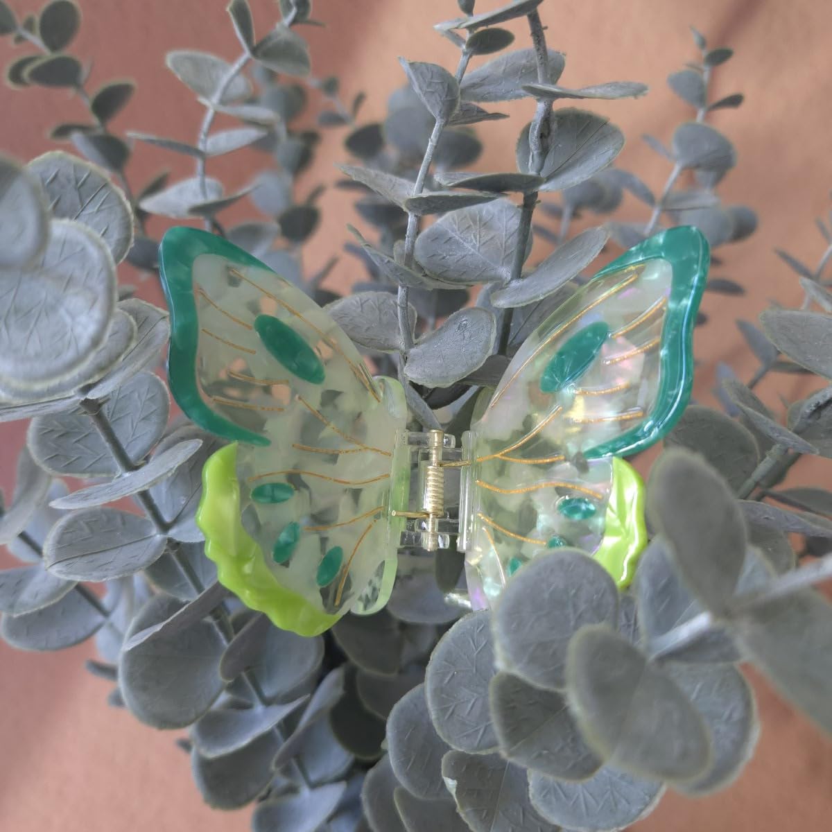 Pinza para el pelo de mariposa de fantasía, pinzas de acetato, lindas pinzas de mariposa para mujer, color verde
