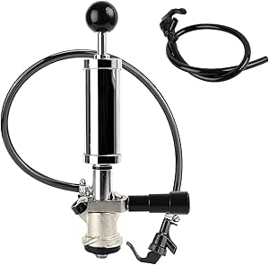 Roastove Keg Party Pump, American D System, 4 Inch Picnic Pump with Black Beer Faucet &amp; Beer Hose, with 2 Hose Clamps