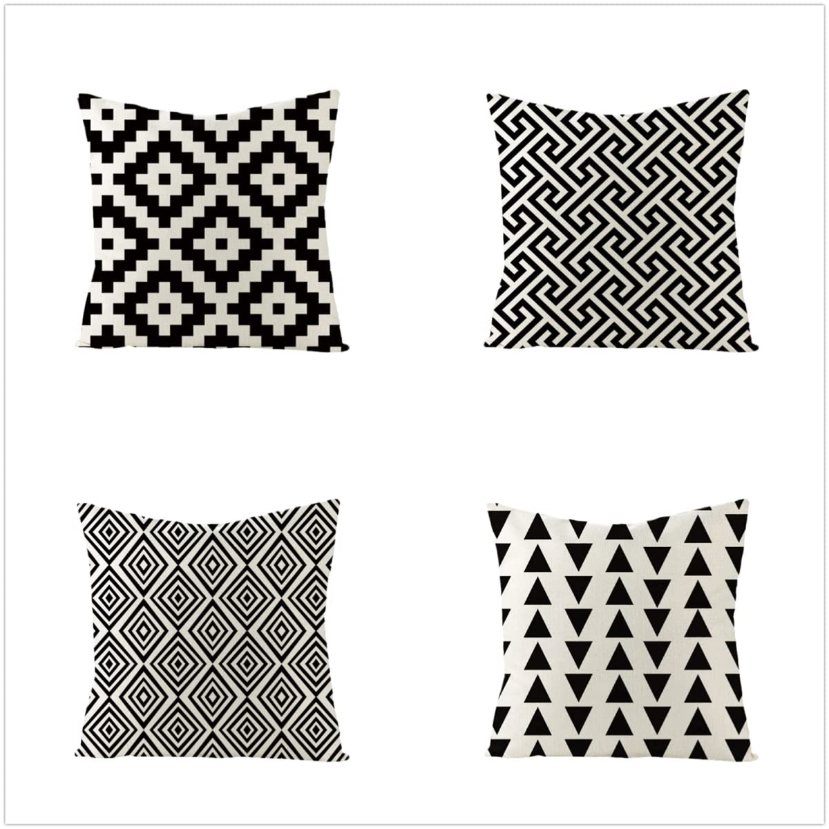 Geometryczna czarna poszewka na poduszkę 50 x 50 cm 4 sztuki, wodoodporna zewnętrzna miękka poduszka z ukrytym zamkiem błyskawicznym oddychające poszewki na poduszki na sofę salon dekoracyjna poszewka na poduszkę J-3052