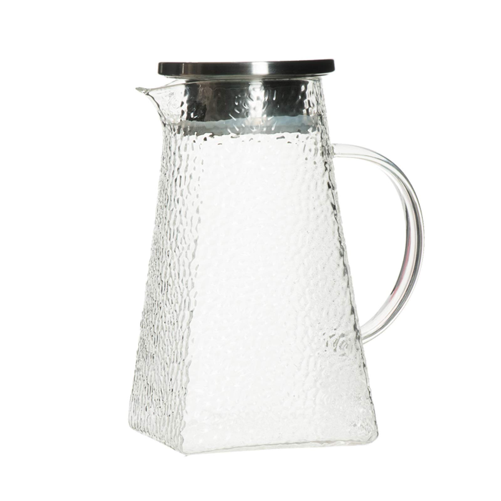 Szklany dzbanek na wodę karafka domowy szklany dzbanek z dziobkiem i pokrywką nieregularny wzór młotka szklany czajniczek do mleka soku (przezroczysty 1,5 l)