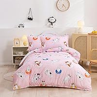 Vista 1 de Juego de funda de edredón rosa con diseño de gato para niñas, tamaño Queen, 3 piezas, funda de edredón de microfibra suave estampada con funda
