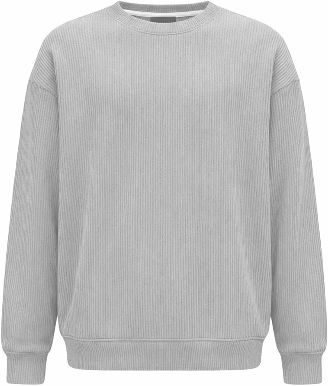 Men's Corduroy Long Sleeve Tops Crewneck Casual Pullover Fashion Athletic Clothes Solid Color Comfortable Pullover