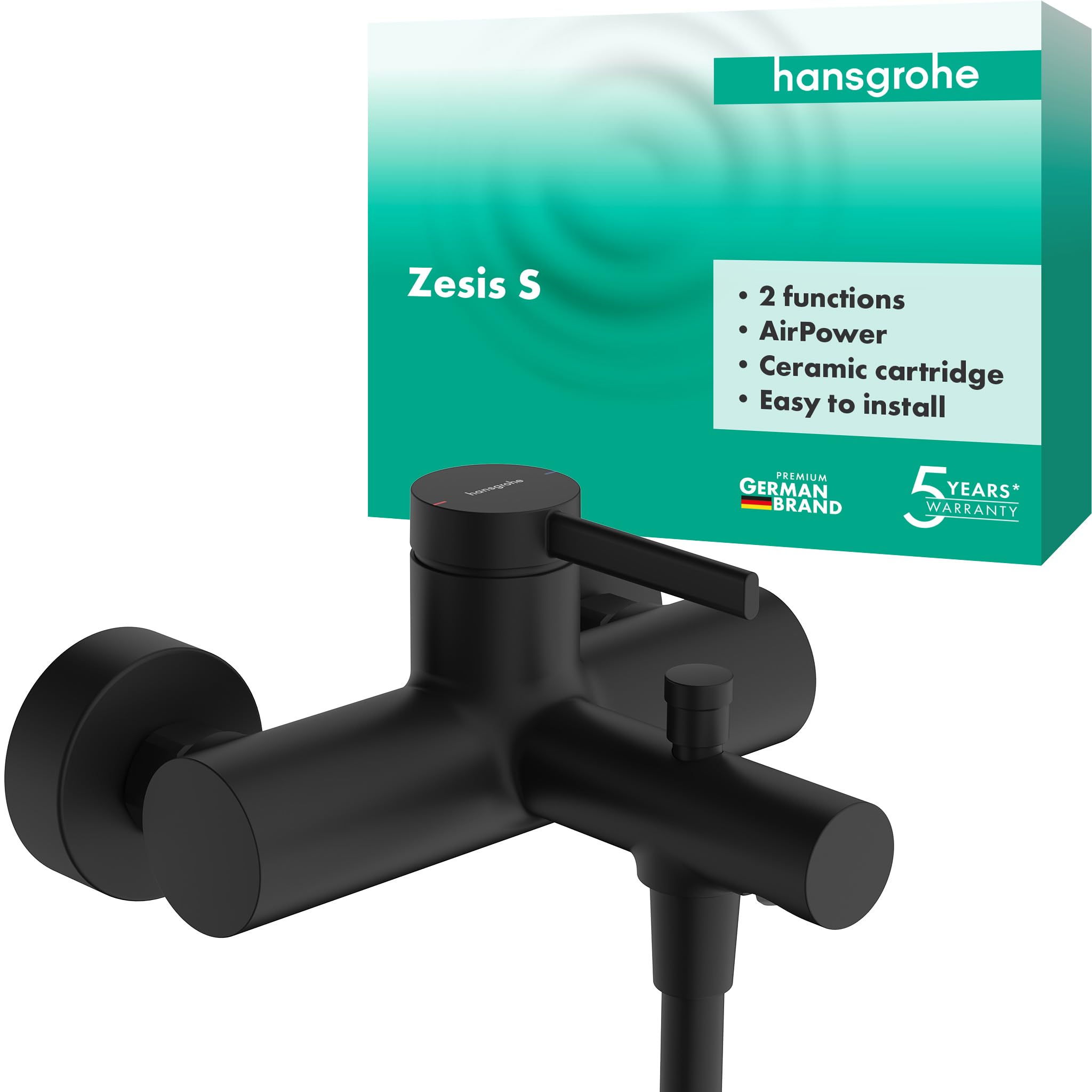 hansgrohe Zesis S, Bath tap Exposed for 2 Functions, Bath Mixer tap with spout Length 17.5 cm, Single Lever Bath Mixer