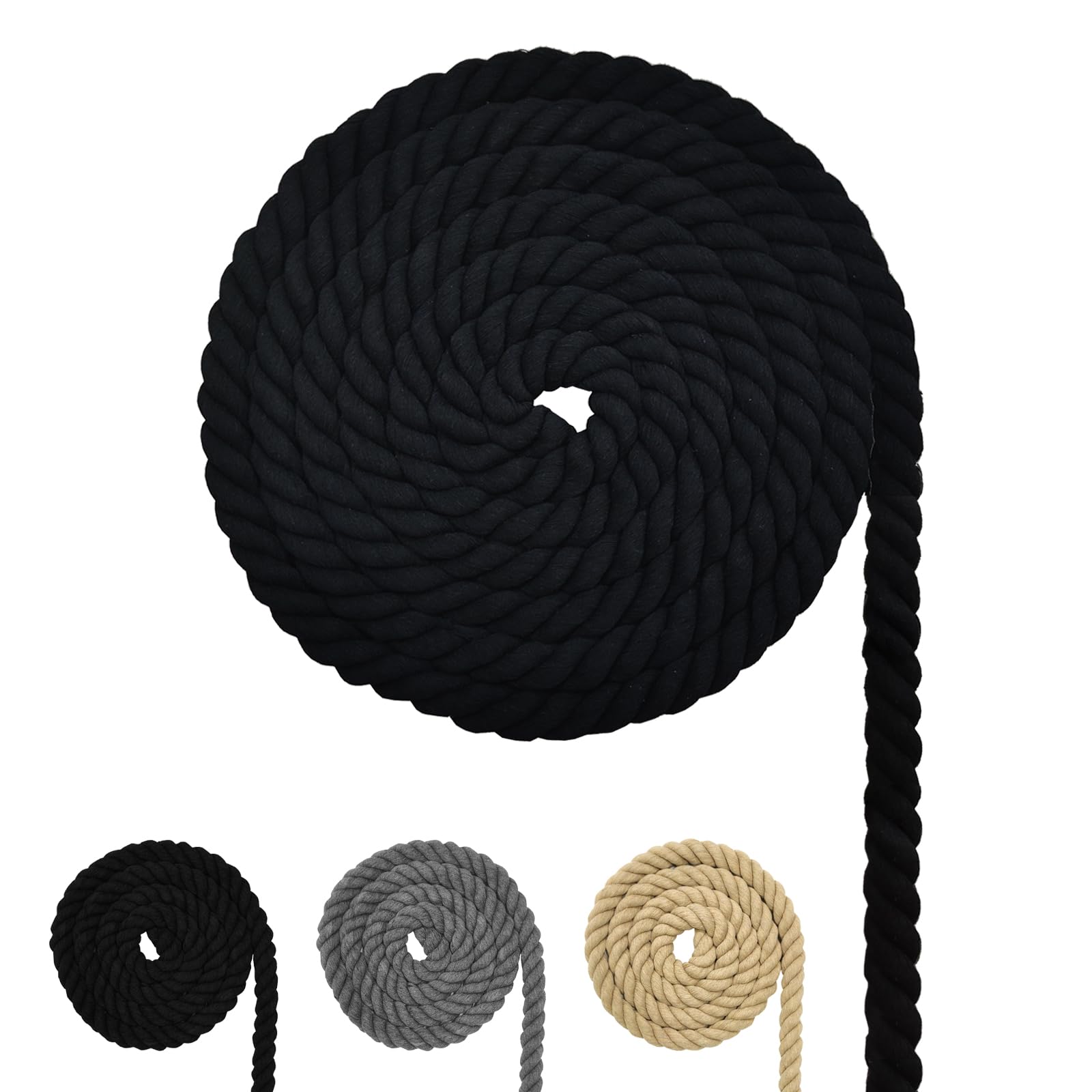 Cotton Cord, Macrame Yarn Rope, Various Sizes, Cotton Rope for DIY Crafts, Gifts (Black, 10 mm (10 M))