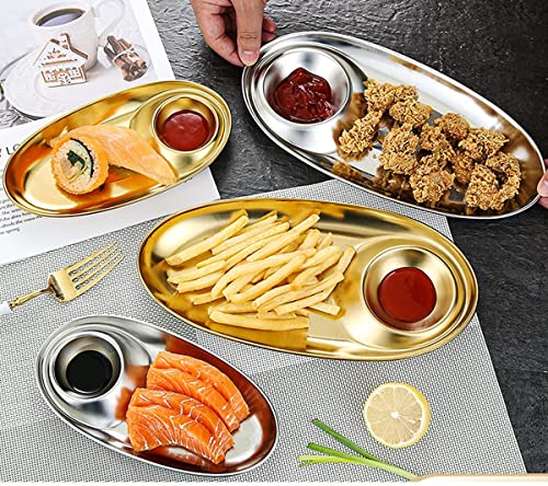 Yyyfei Condiment Snack Plate，304 Stainless Steel Divided Tray ，2 Size Divided Dinner Plates - Camping Dishes, Snack Tray ,Compact Serving Platter For Dessert , Bbq Metal Dinner Plate (Silver) #TOP3