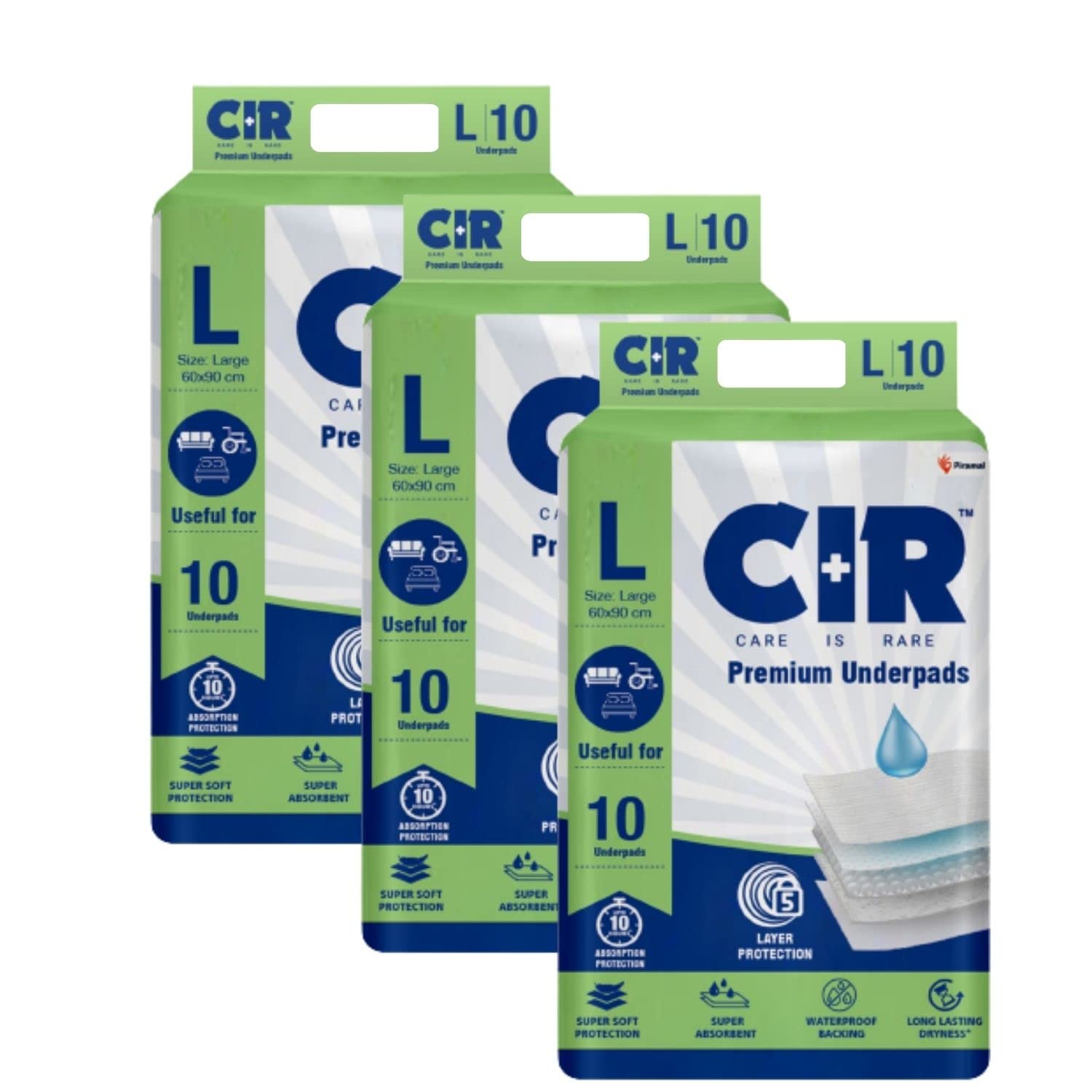 CIR Premium Underpads, Large (90x60cm) I 10 hrs Absorption Protection I 10 Units I Waterproof I Protects Surfaces from Incontinence I Super Soft Polymer x Pack of 3 (B0C2J874XP) Amazon Price History, Amazon Price Tracker