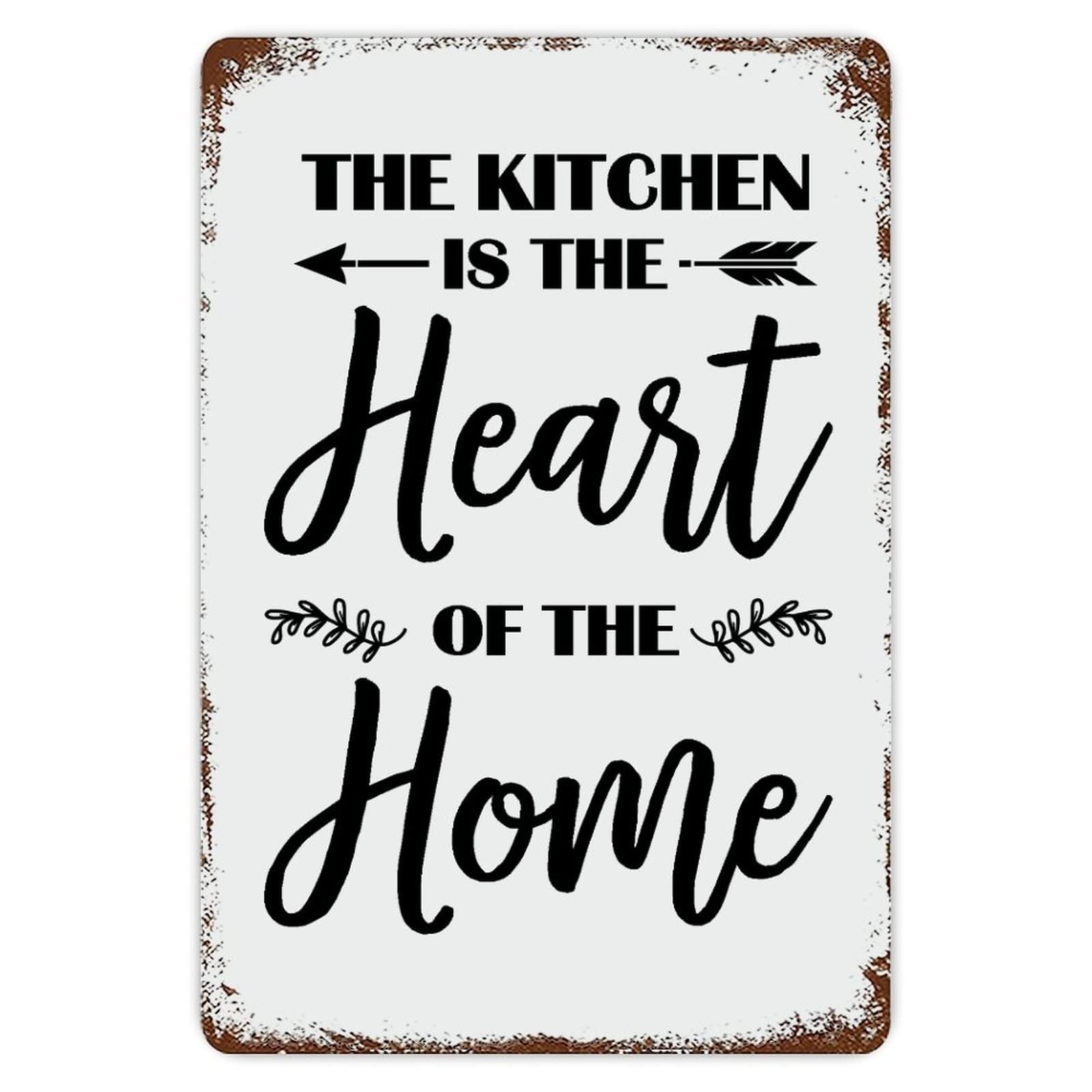 ENEDNATE Funny Vintage Metal Sign The Kitchen Is The Heart of The Home Aluminum Sign 8x12 inch Metal Tin Sign Retro Wall Door Hanger Decor Sign