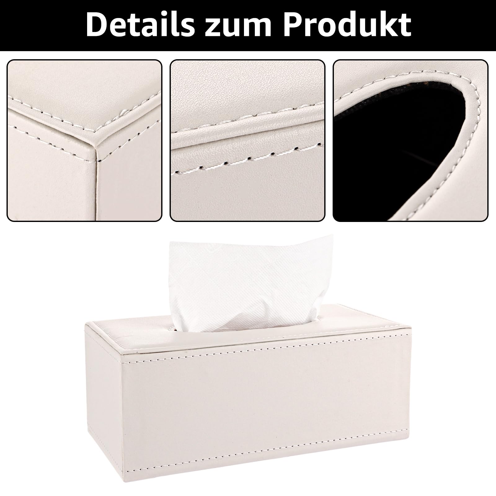 Lot De 2 Boîtes à Mouchoirs En Cuir PU Beige - Distributeur Mouchoirs Rectangulaire Élégant