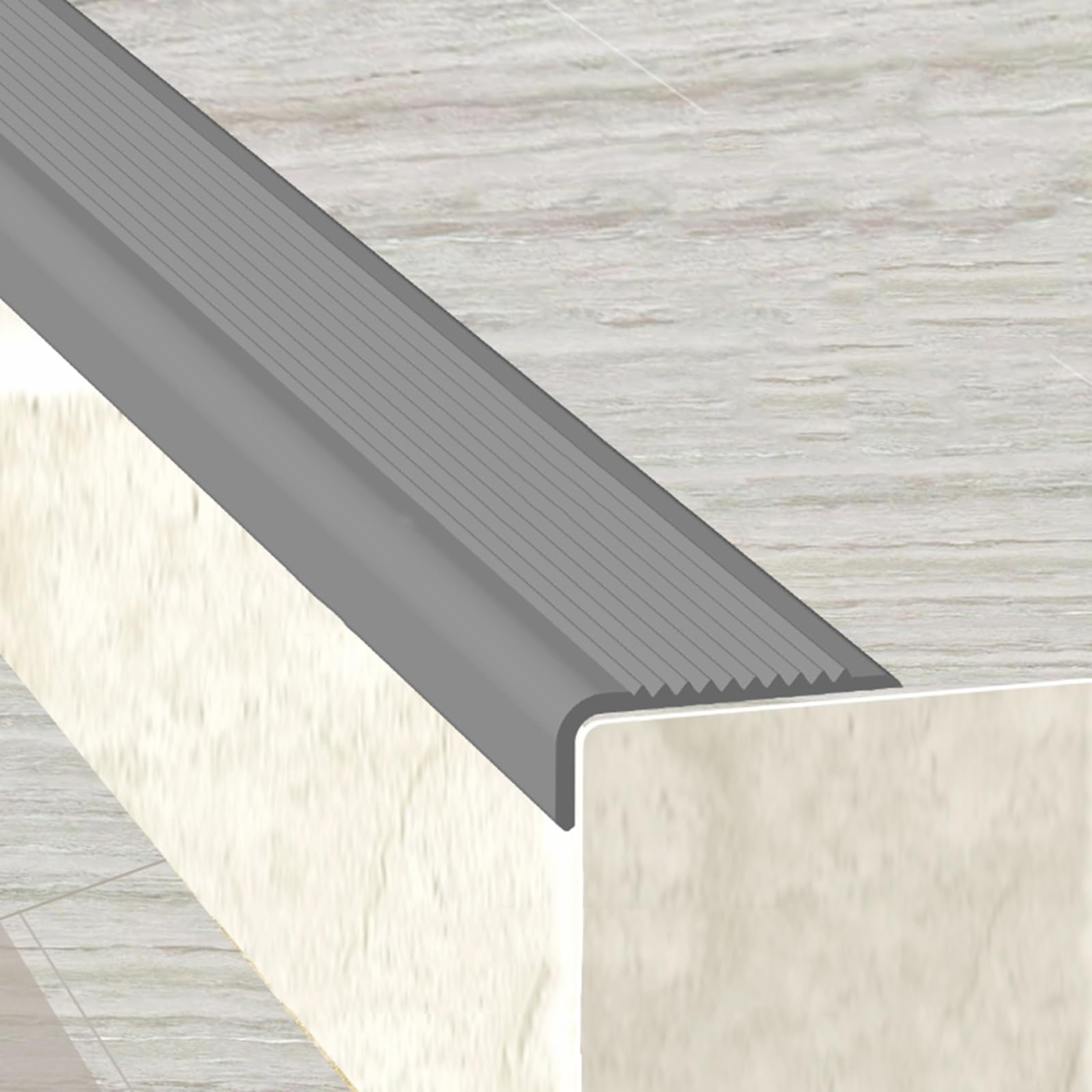 Listelli in vinile per gradini, adesivi antiscivolo, pretagliati, impermeabili, protezioni angolari in PVC, per uso interno ed esterno (grigio, 2 m, 2 m)