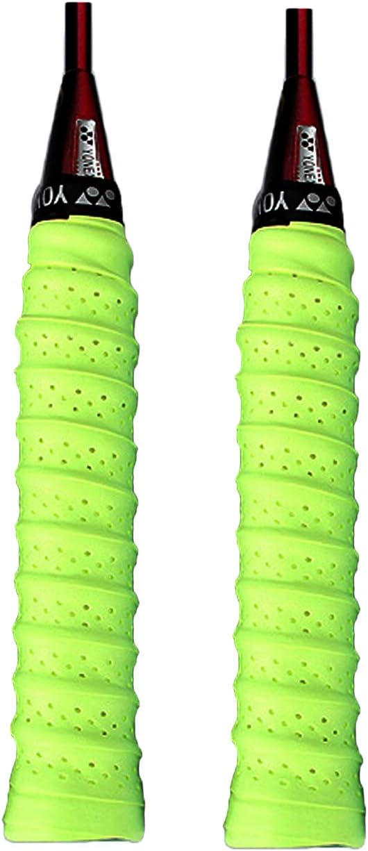 New Racket Grip Anti Slip Perforated Super Absorbent Tennis Racket Overgrip for Badminton Racquetball Grip Squash Racquet Pickleball (Mixed Color) 6pcs (2pcs Fluorescent Green)