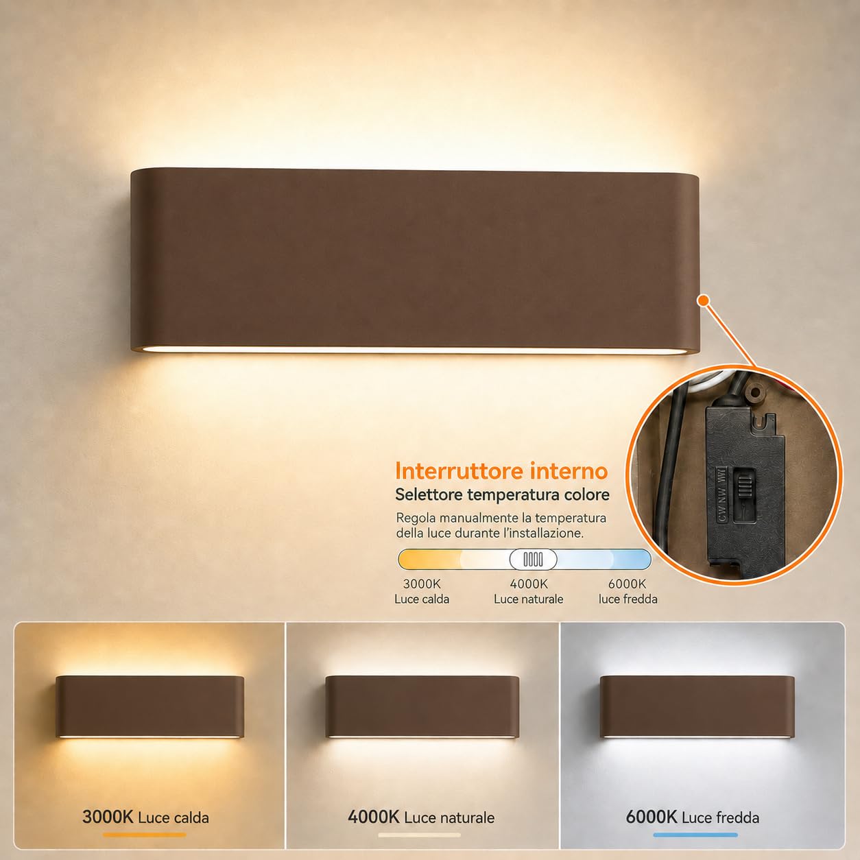 Dopa Applique da Parete LED 20W biemissione Moderna per Esterni e Interni 30CM, Lampada da Muro in Alluminio Rettangolare Impermeabile IP65, Luce per Giardino, Corridoio, Bagno, Soggiorno, Scale