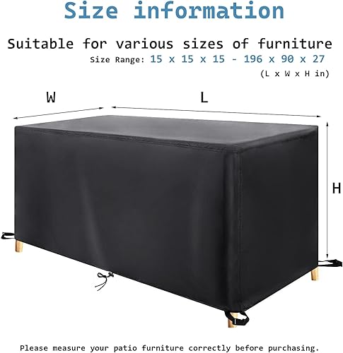 Miniatura 3 de Cubiertas de muebles de exterior para muebles de patio 118  L x 66  W x 27  H, Cubierta impermeable para muebles de patio trasero para mesa, sofá,