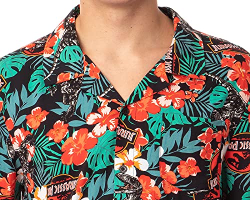 Jurassic Park Men's Velociraptor Dinosaur Dino Floral Hawaiian Button Up Shirt4