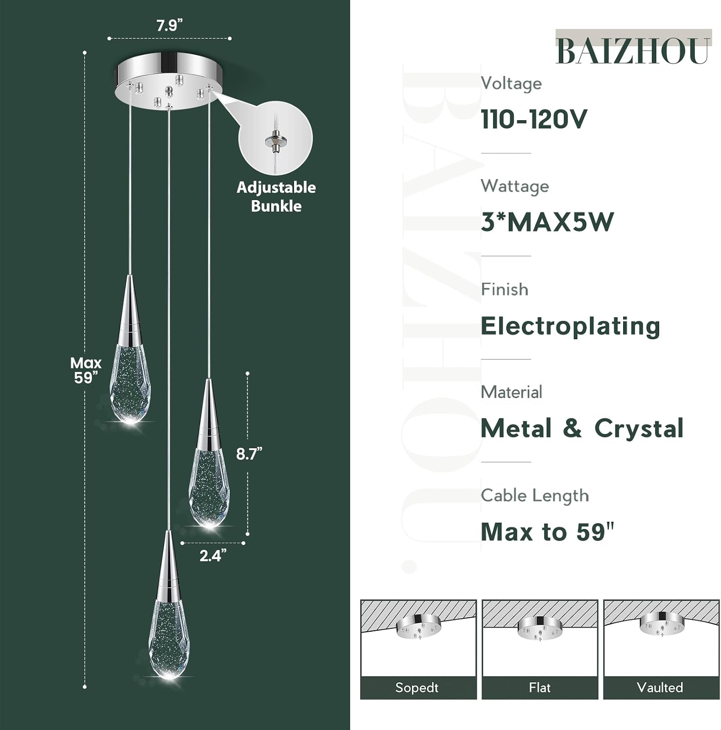 3-Light Modern Crystal Chandeliers 3-Way Dimmable Long Pendant High Ceiling Bubble Raindrop Lighting Fixture for Staircase Foyer Entryway Bedroom Dining Room Chrome