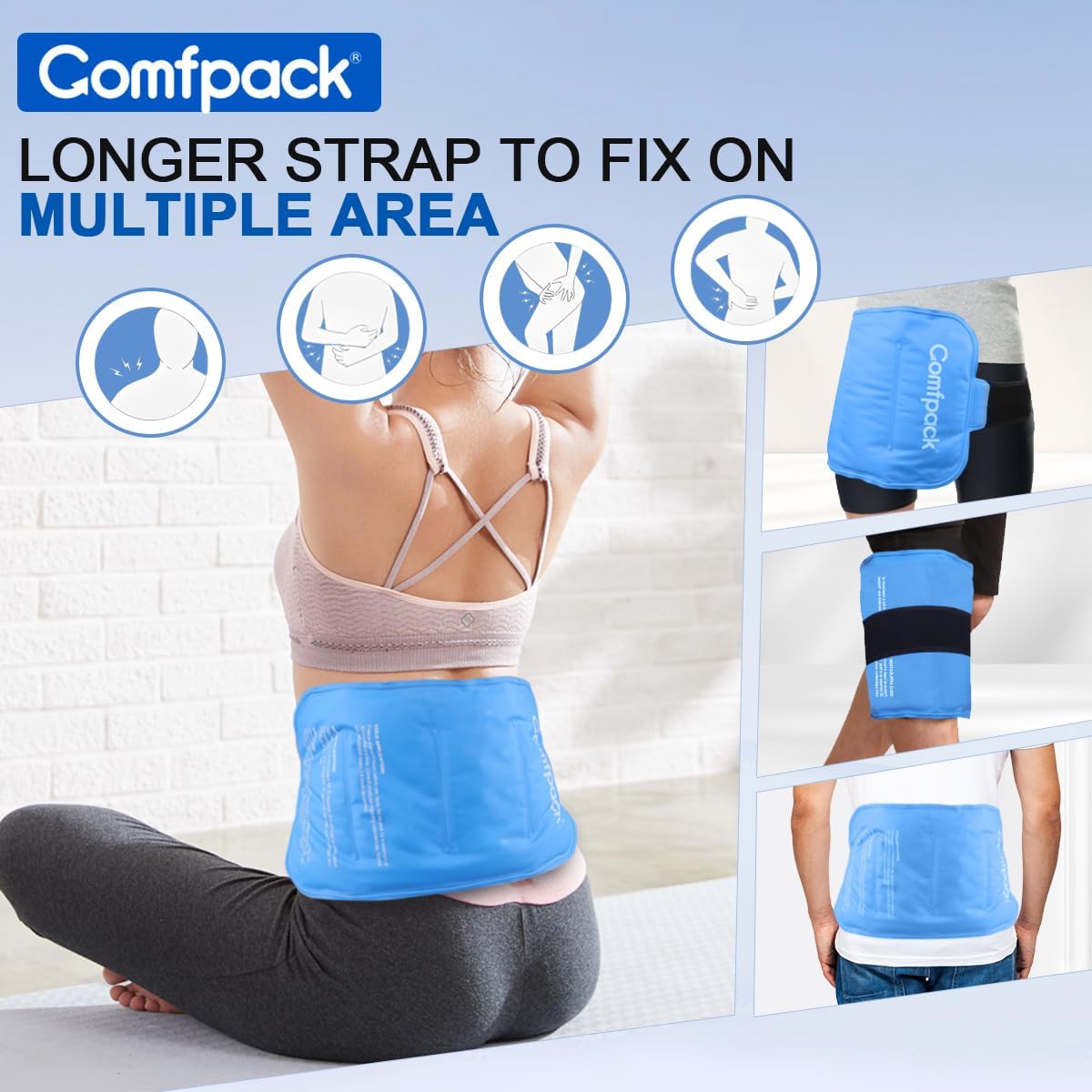 Comfpack Large Ice Pack for Injuries Gel Pack for Lower Back Pain Relief Reusable Hot Cold Therapy Cold Pack for Back, Shoulder, Elbow, Hip, Knee, Soft Cold Compress, 9.8 × 17.7"