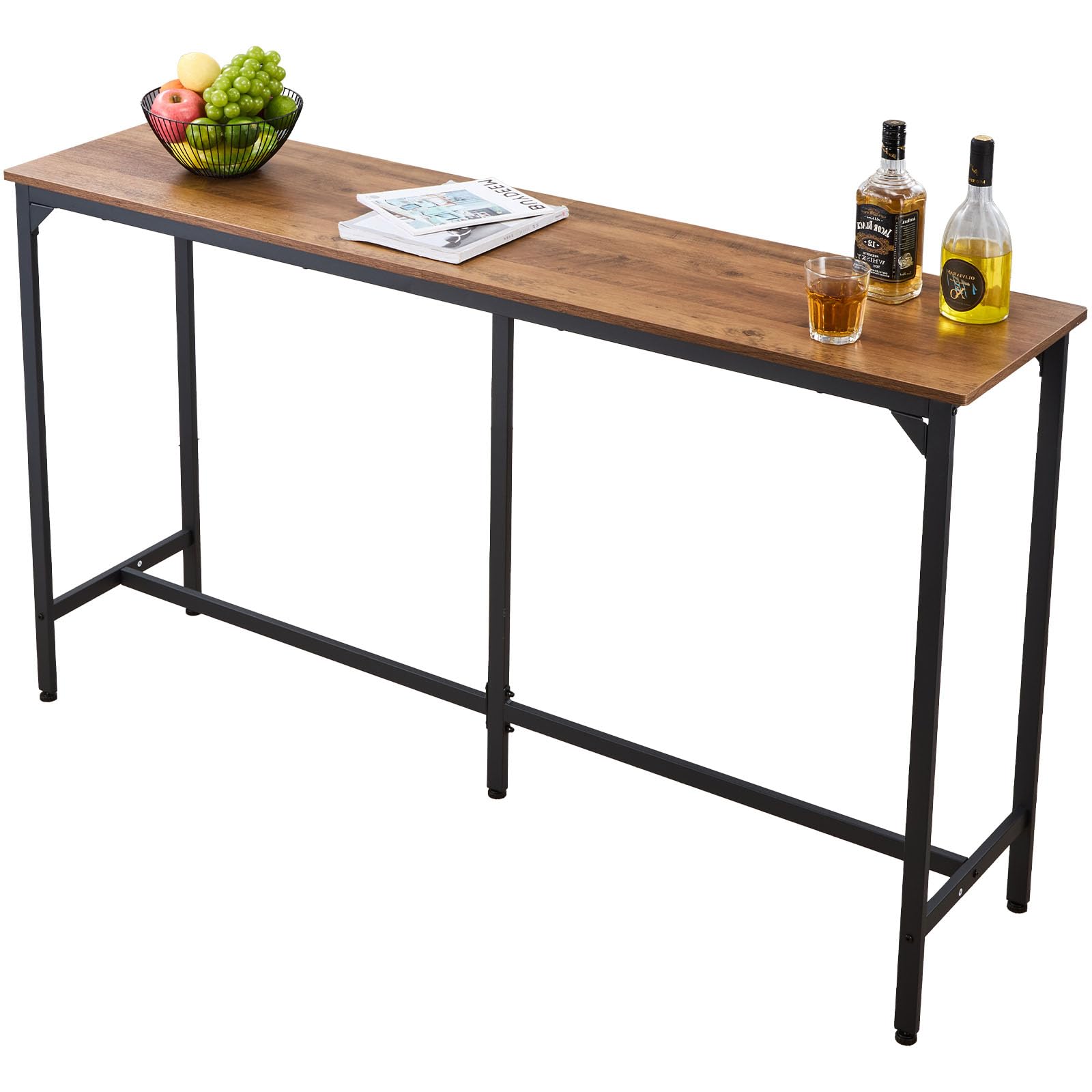 VEVOR Table de Bar Rectangulaire 160 cm, Table Haute de Cuisine, Meuble pour Balcon Salon Salle à Manger Bureau Coin Repas Bistro, Mange-debout Allongé, Plateau en Panneaux de Particules, Marron Clair