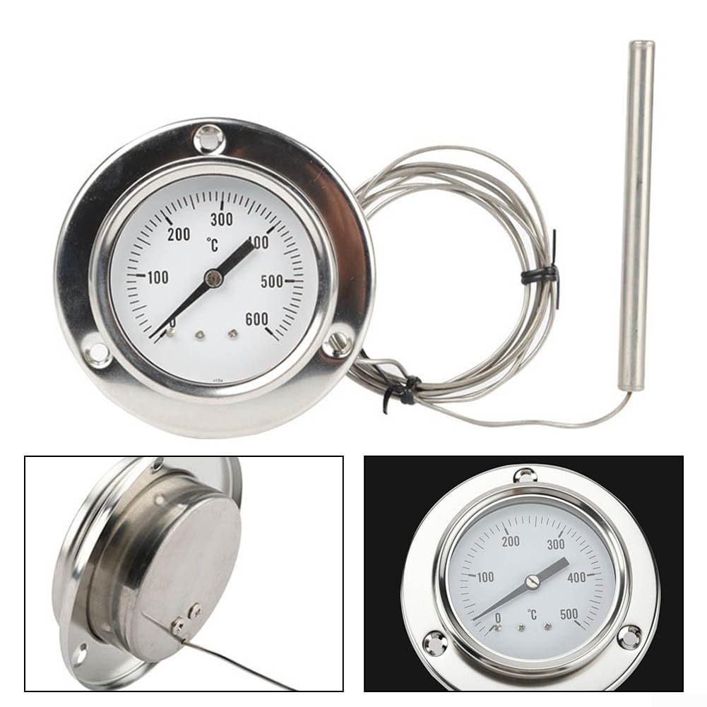 Termómetro de horno con sonda de acero inoxidable para cocina y uso industrial, rango de temperatura de 0 a 600 ℃, cable de 1,5 m, sensor de 100 mm, no requiere batería