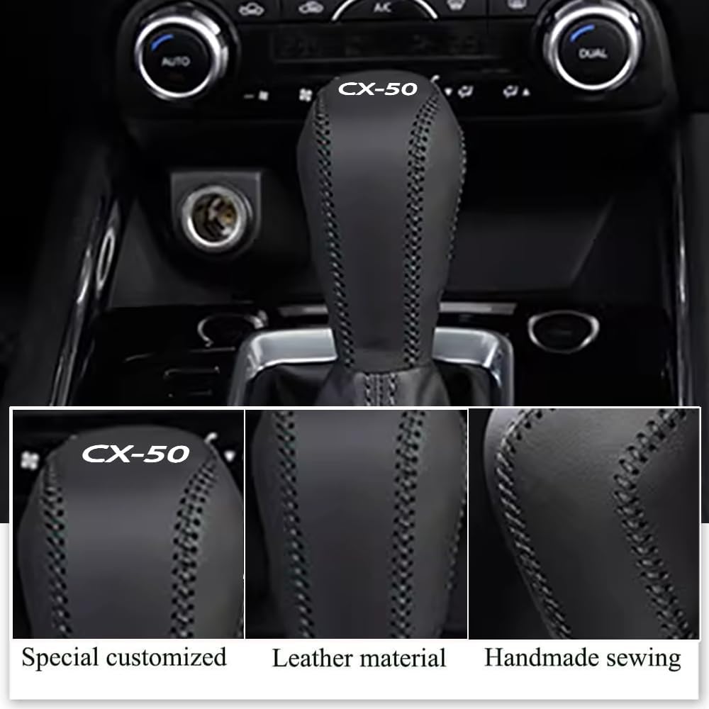 XITER For Genuine Leather Gear Shift Knob Cover Car Protect Accessories Case For CX50 CX-50 2023-2026 (Black Stitches)