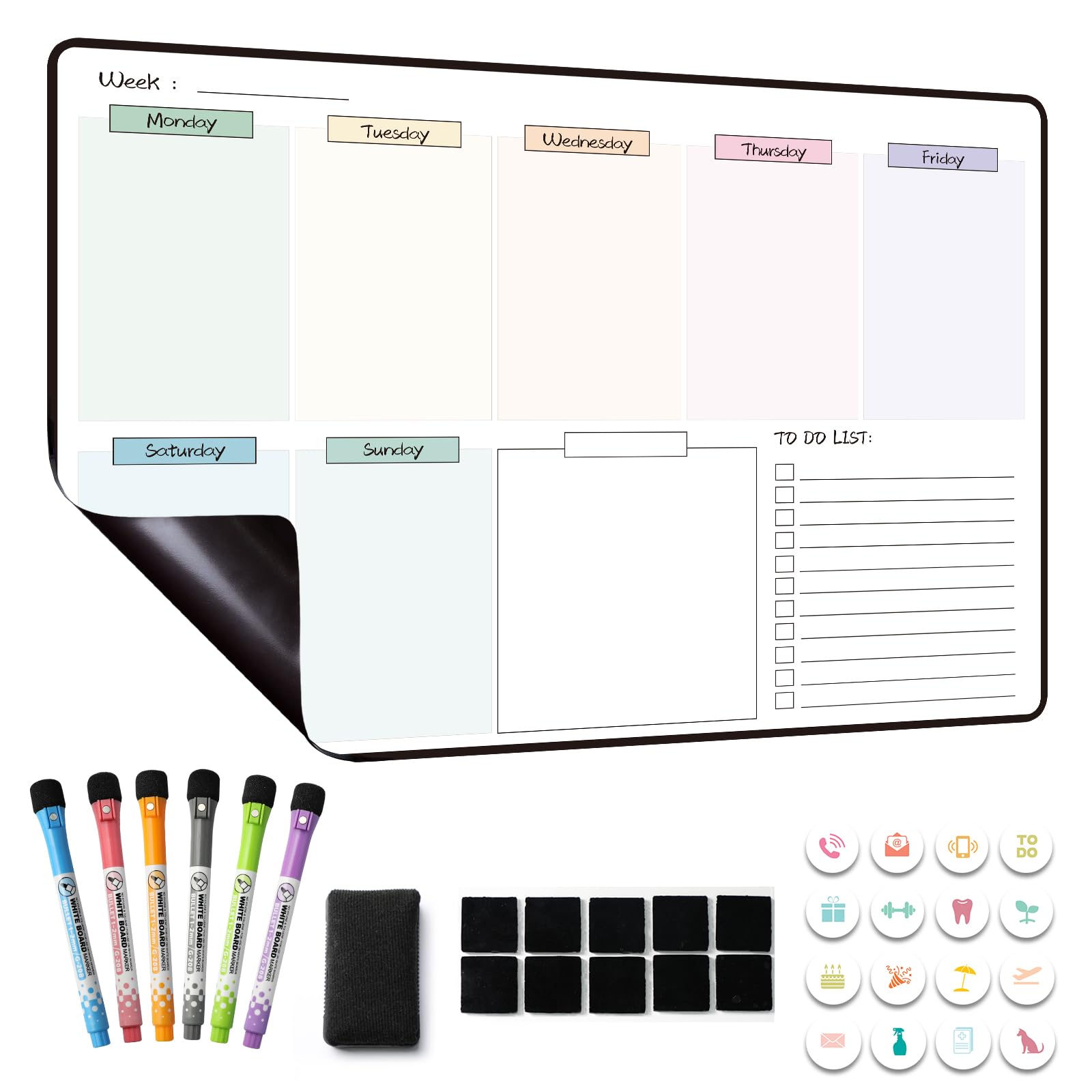 MCCORL Magnetic Weekly Planner Whiteboard for Fridge Calendar Perfect as Family Chores Chart,Reminder and Memo Board