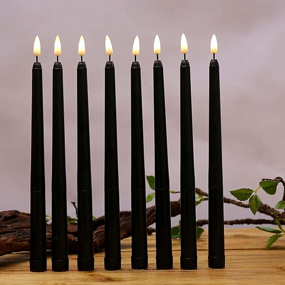 Datomarry Pack of 12 Black Body Flickering Flameless Taper