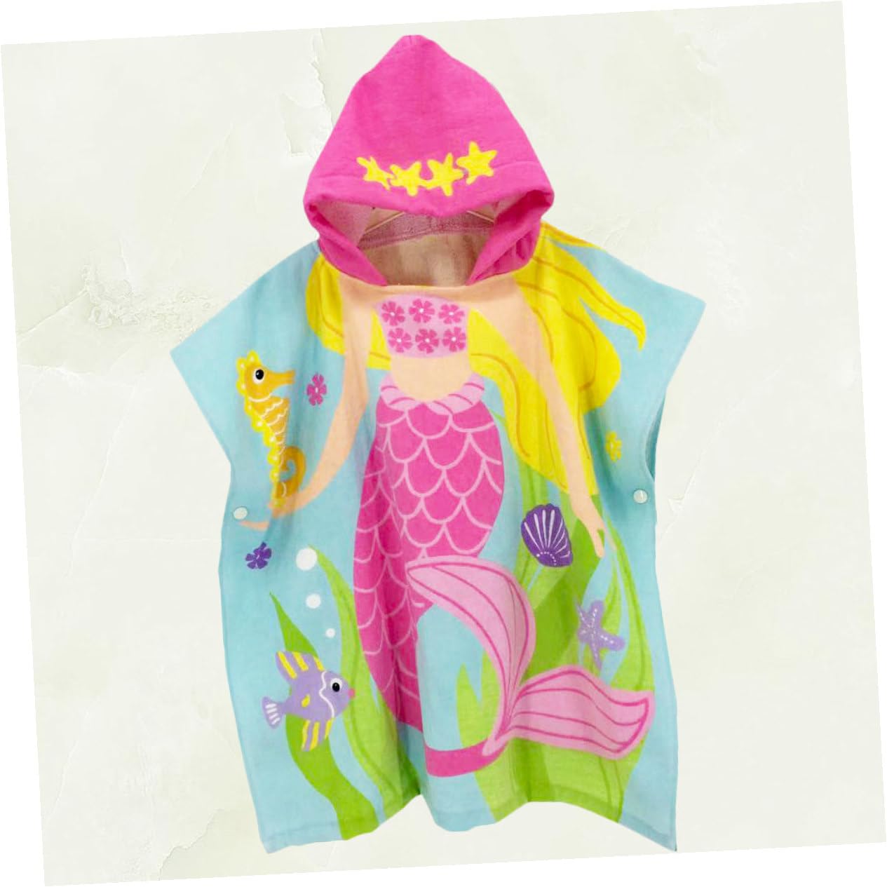 Hohopeti Serviette de Plage Garçon Fille à Capuche Coton Doux Cape de Bain Portable Imprimé Sirène Serviette Plage Cartoon pour Garçon et Fille