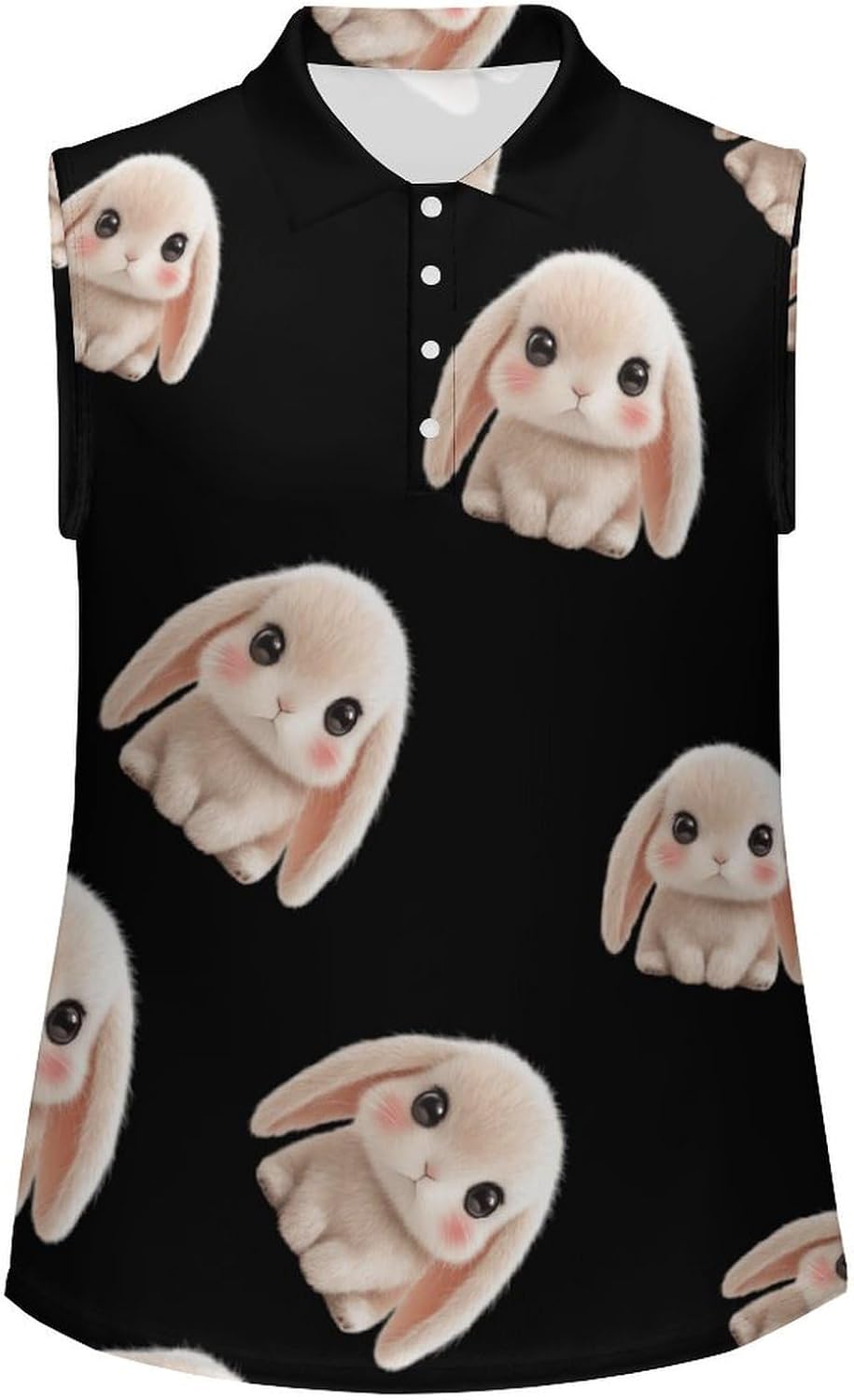 Cute Fluffy Bunny Womens Sleeveless V Neck Golf Polo Shirts | Collared Tank Tops