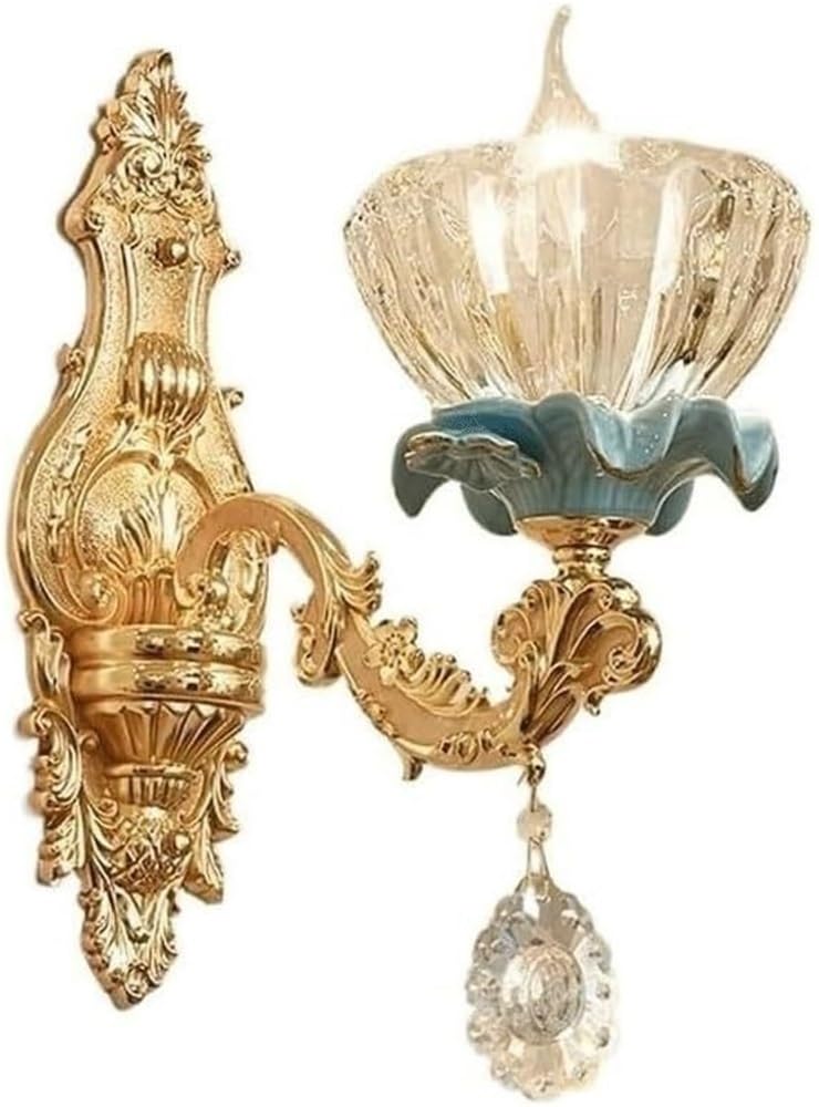 LYOUAE European Style Crystal Wall Light French Gilded Finish Wall Sconce Vintage Elegant Candle Wall Lamp for Bedroom, Living Room for Bedroom Living Room Hallway(1 Light)