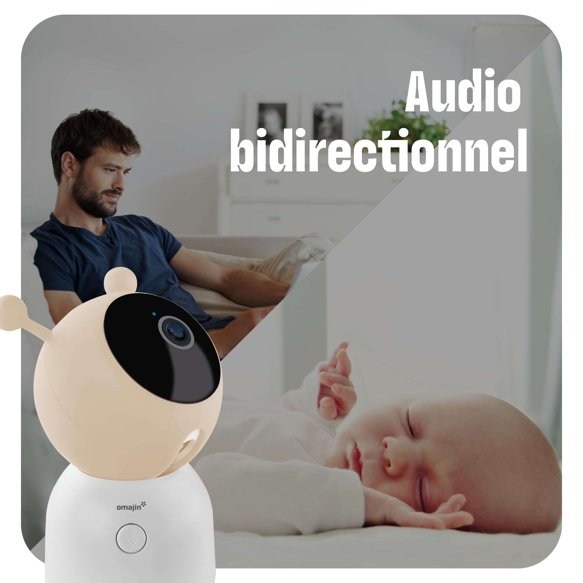 OMAJIN by Netatmo Inteligentny monitor dla niemowląt, 2K HD, nocna wizja, alert płaczu, audio dwukierunkowe, kołysanka/biały szum, lampka nocna, czujnik wilgotności/temp, pamięć SD/chmurowa, OBC-01