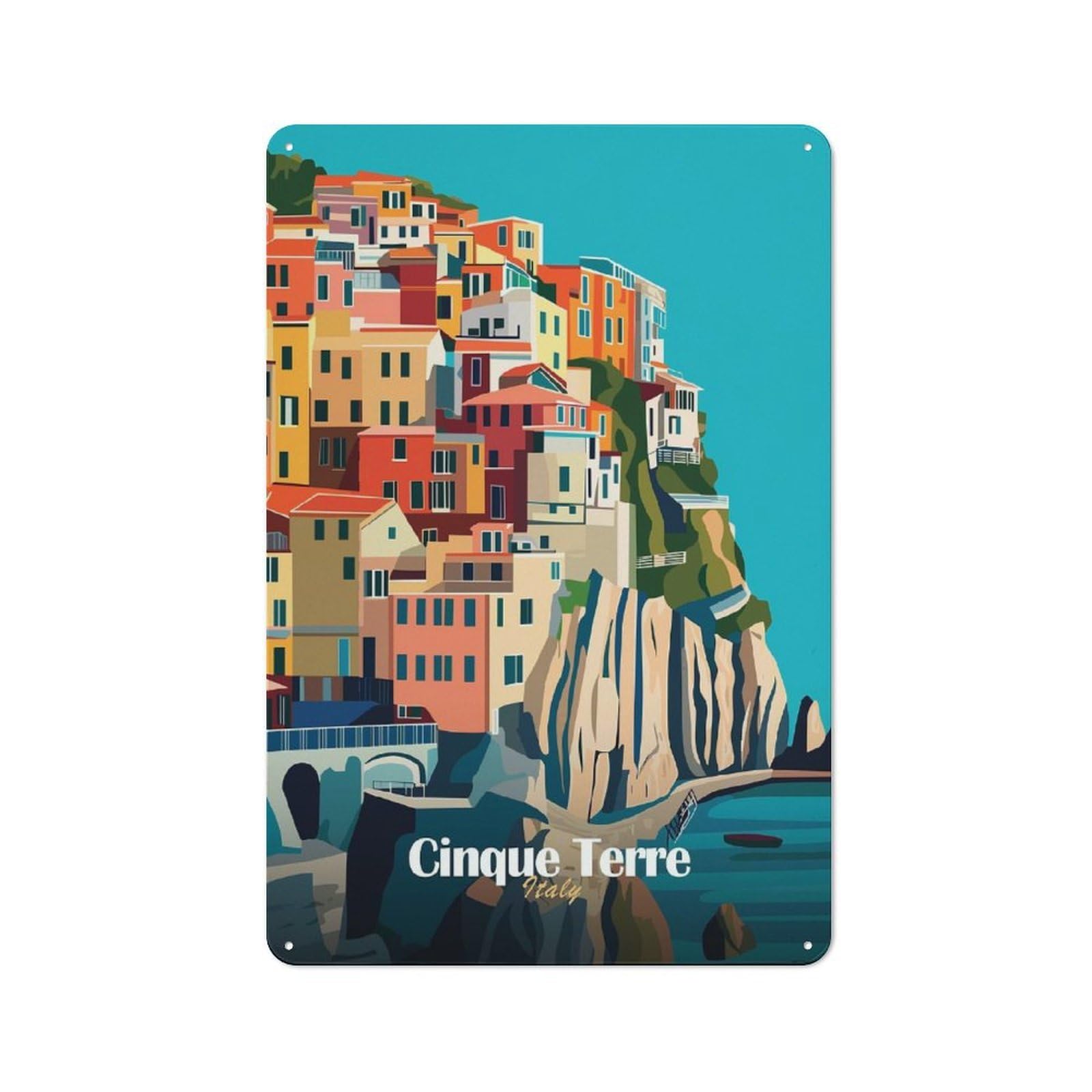 Cinque Terre Italy Decorative Tin Plaque 30x20cm, Decorative Novelty Wall Art for Hallway, Home Bar, Garage Or Study