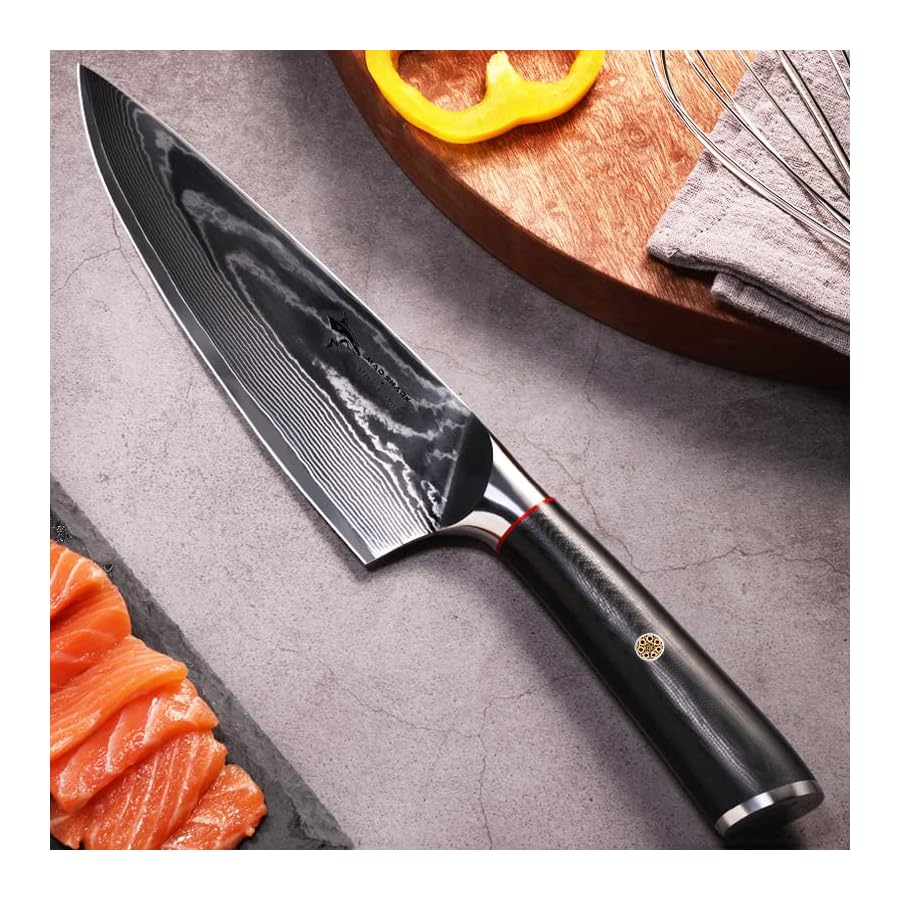MAD-SHARK-Ultra-Sharp-Chef-Knife-8-inch-Professional-Kitchen-Knife-Made-of-Super-Damascus-Stainless-Steel-Non-stick-Blade-Chopping-Knife-with-Ergonomic-Handle-Finger-Guard-Gift-Box MAD SHARK Ultra Sharp Chef Knife, 8 inch Professional Kitchen Knife, Made of Super Damascus Stainless Steel, Non-stick Blade Chopping Knife with Ergonomic Handle, Finger Guard & Gift Box