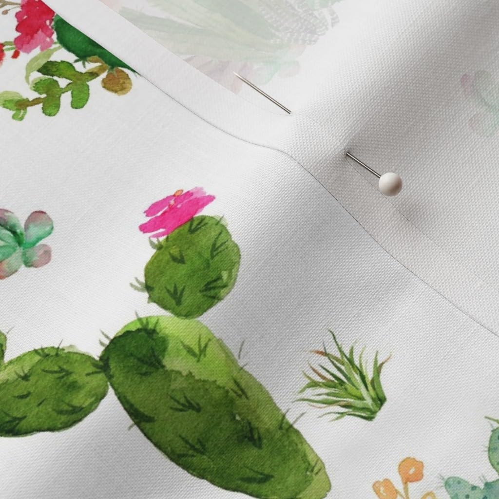 Spoonflower Fabric - Western Flowers White Succulent Floral Cactus Cacti Watercolor Printed on Petal Signature Cotton Fabric by The Yard - Sewing Quilting Apparel Crafts Decor