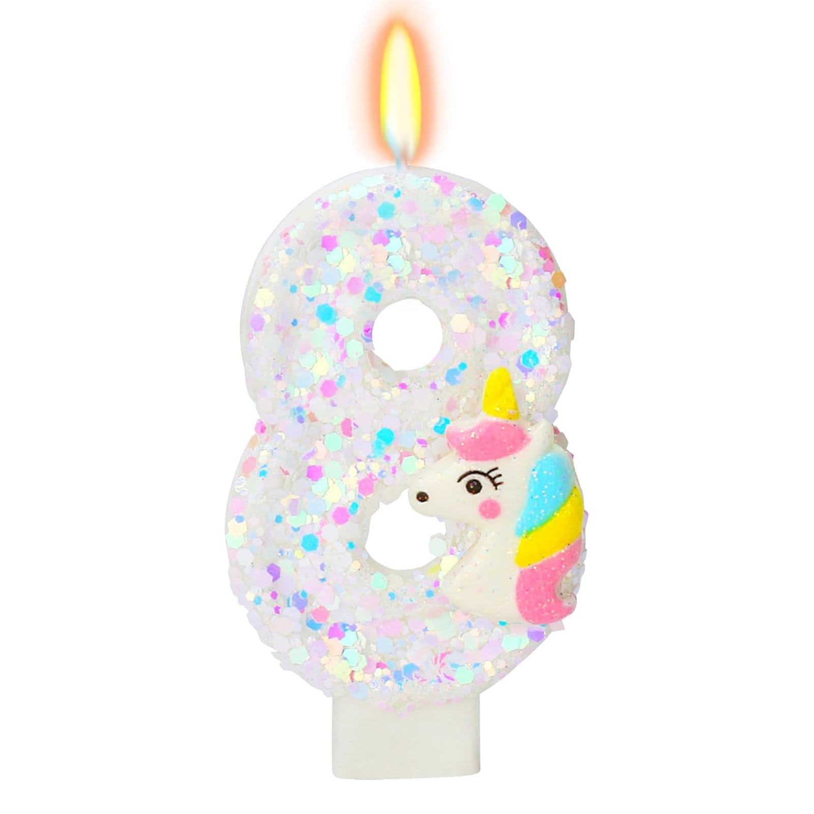 DazzJoy Einhorn Geburtstagskerzen Zahlen 8 Jahre, Einhorn Kerze 8 Geburtstag Mädchen, Unicorn Geburtstagskerze 8. Geburtstag Mädchen, Unicorn Geburtstagskerzen Kuchen Kerzen Zahlen 8 Weiß(ca.7,5cm)