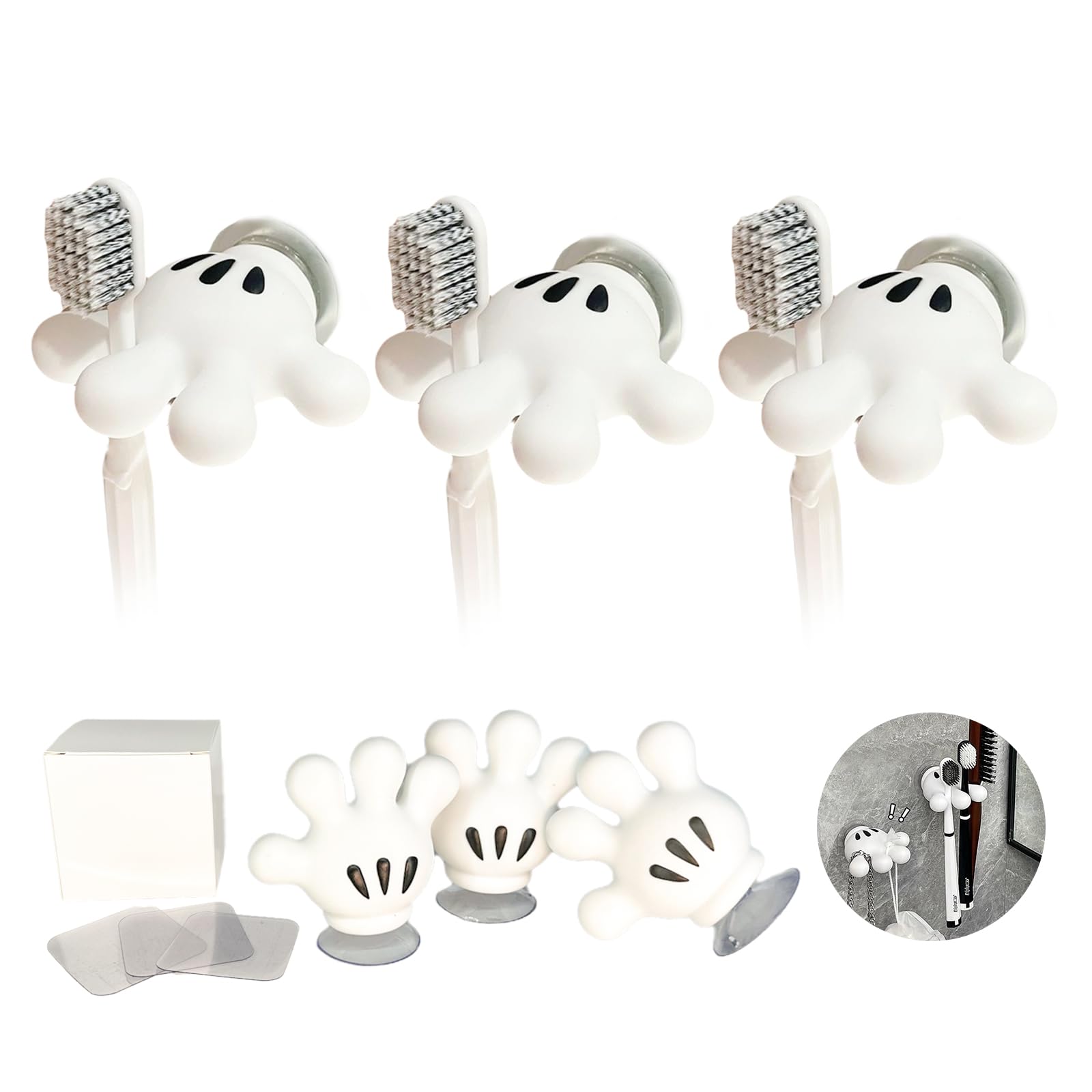 Lifelisa Cute Hanging Toothbrush Holder, Hand Wall Hanging Utility Suction Hooks with StickyPads, Multi-Function Mouse Bathroom Decor, Shower Holder (3)