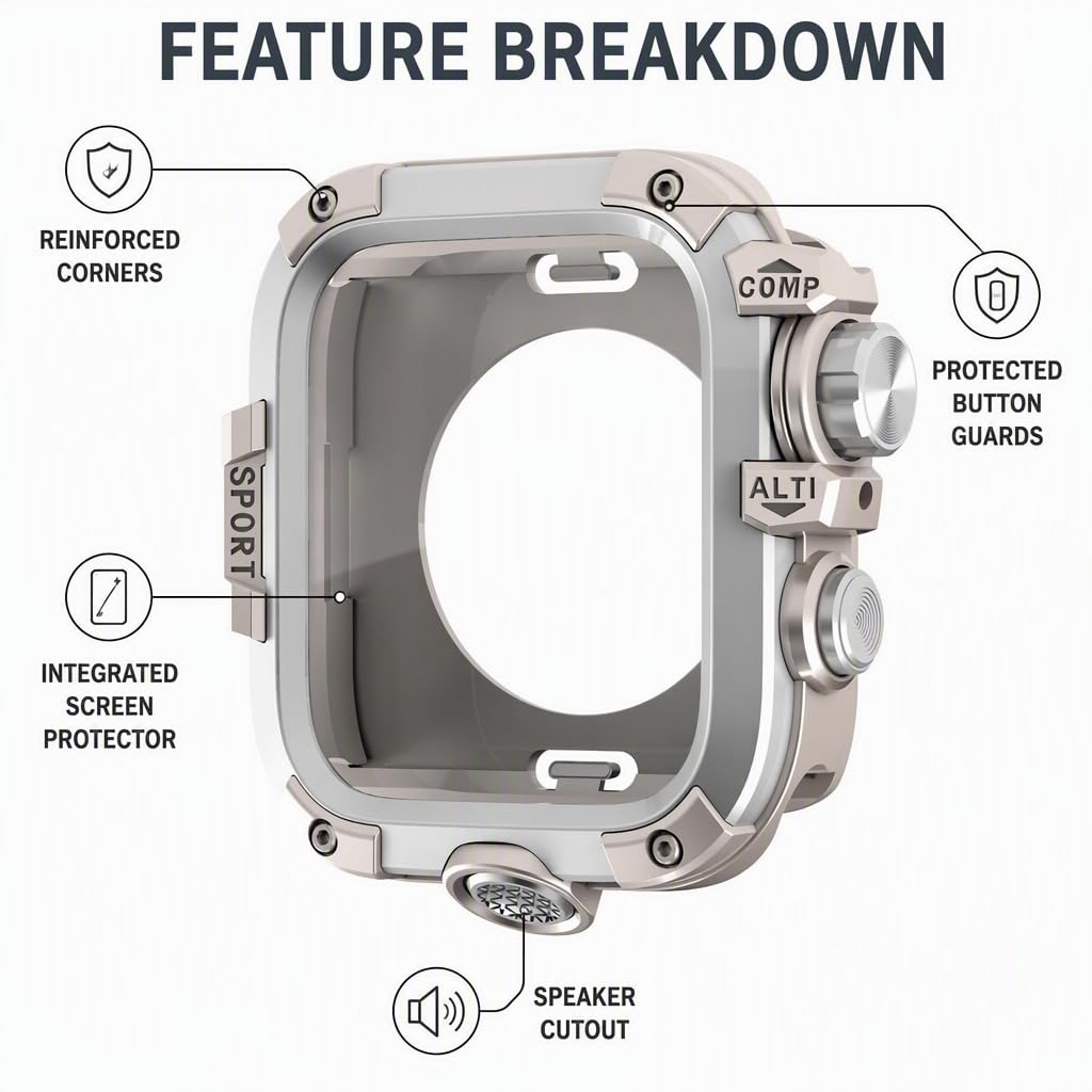 Custodia Protettiva in Lega di Alluminio con Protezione per Lo Schermo, Colore Argento Stellato, per Apple Watch da 45 mm. (Foriwatch44mm)