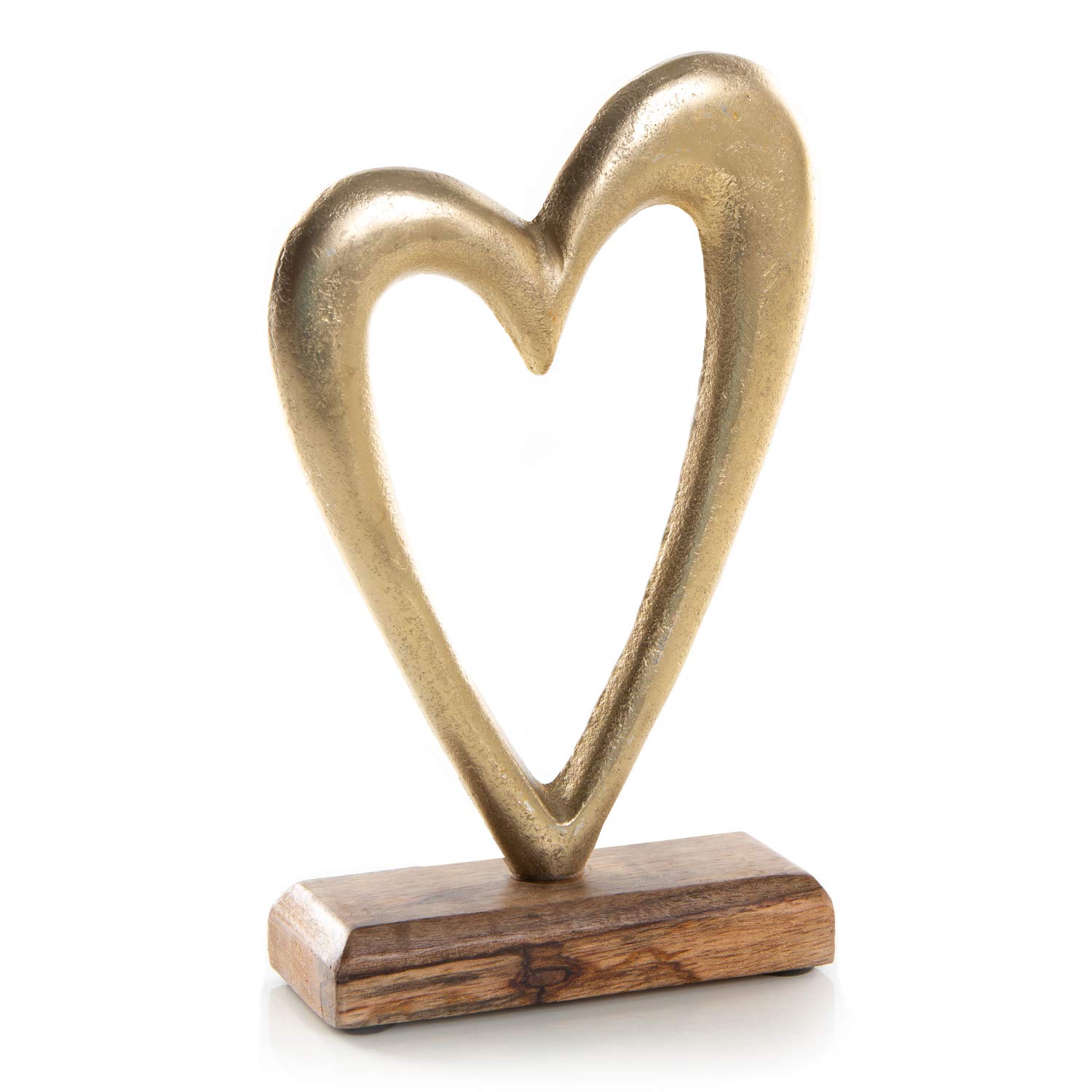 Logbuch-Verlag Figura corazón Dorado 23 cm de Madera y Metal, Regalo de Boda decoración Boda Mesa Dulce