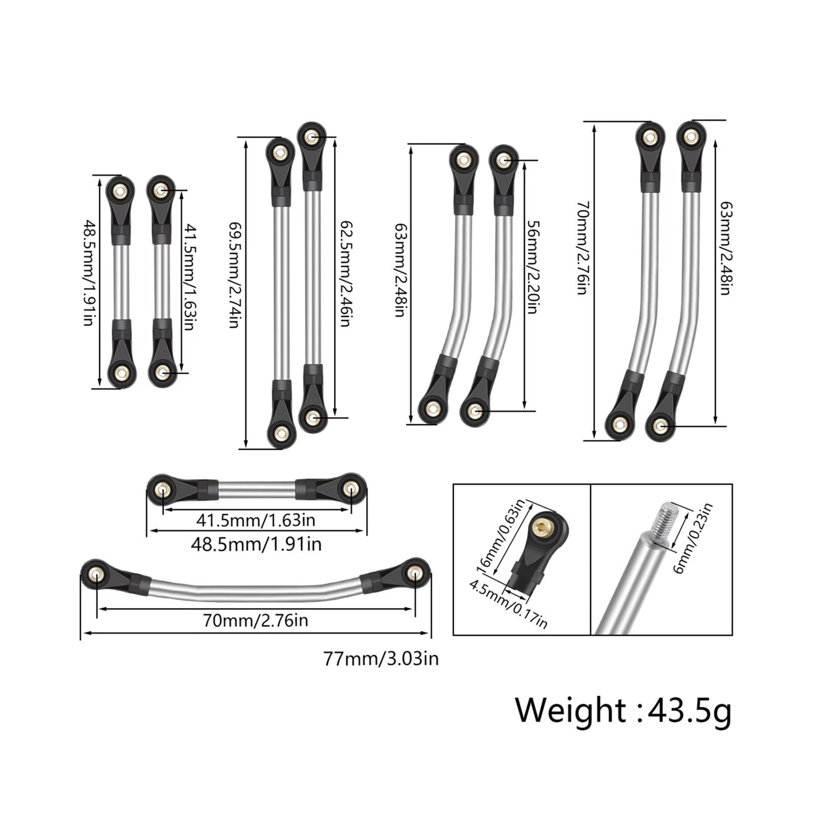 Rc Special Connecting Rod for WPL C64 1/16 Metal Front and Rear Axle for Chassis Link Rod Pull Rod Mount Side Pedal Shock Mount Set RC Car Parts Replacement and Use(Silver)
