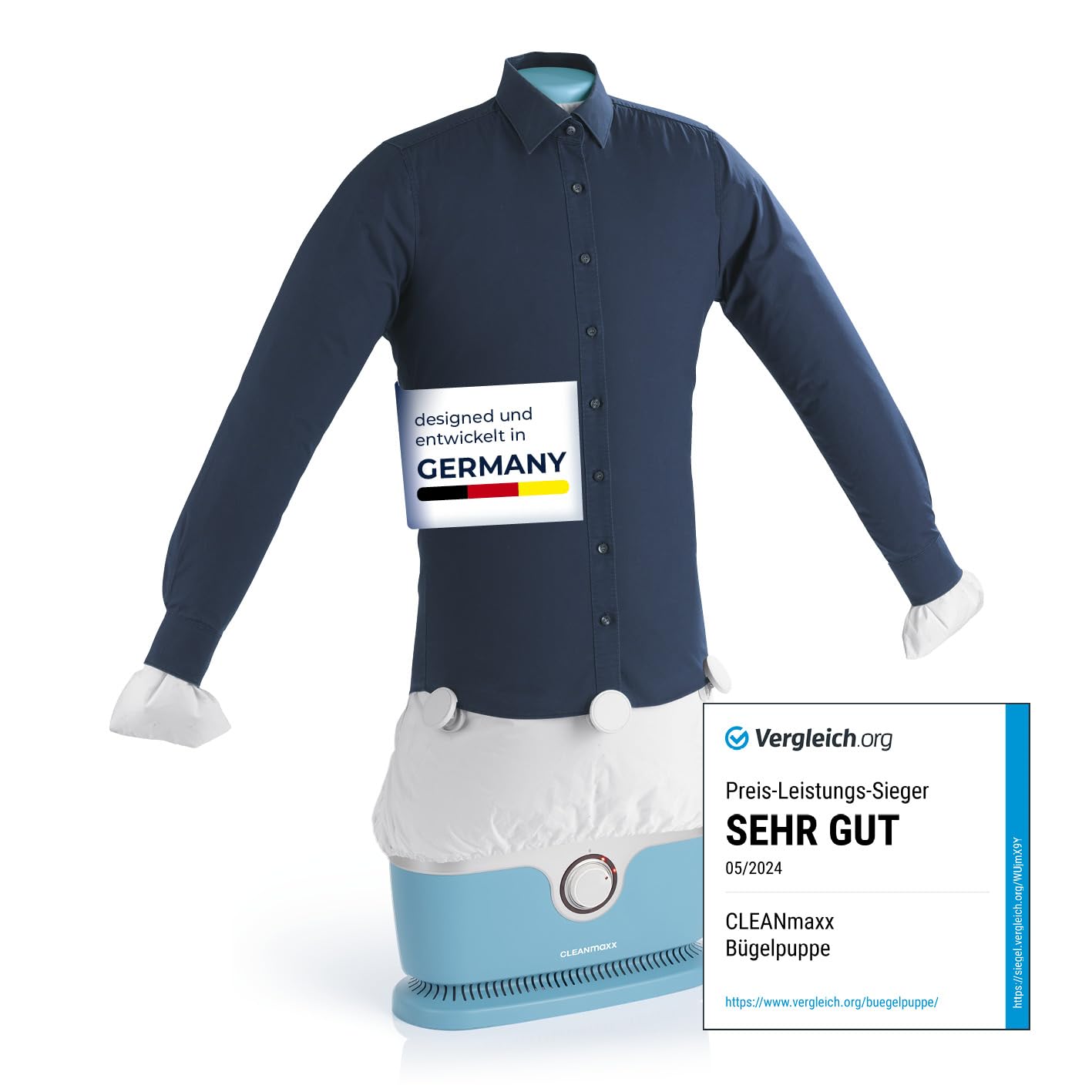 CLEANmaxx automatischer Hemdenbügler PRO | Ersetzt Bügeleisen, Bügelbrett, Dampfglätter und Steamer | Bügelgerät mit Bügelpuppe für Hemden, Blusen & Shirts | innovativ & effizient