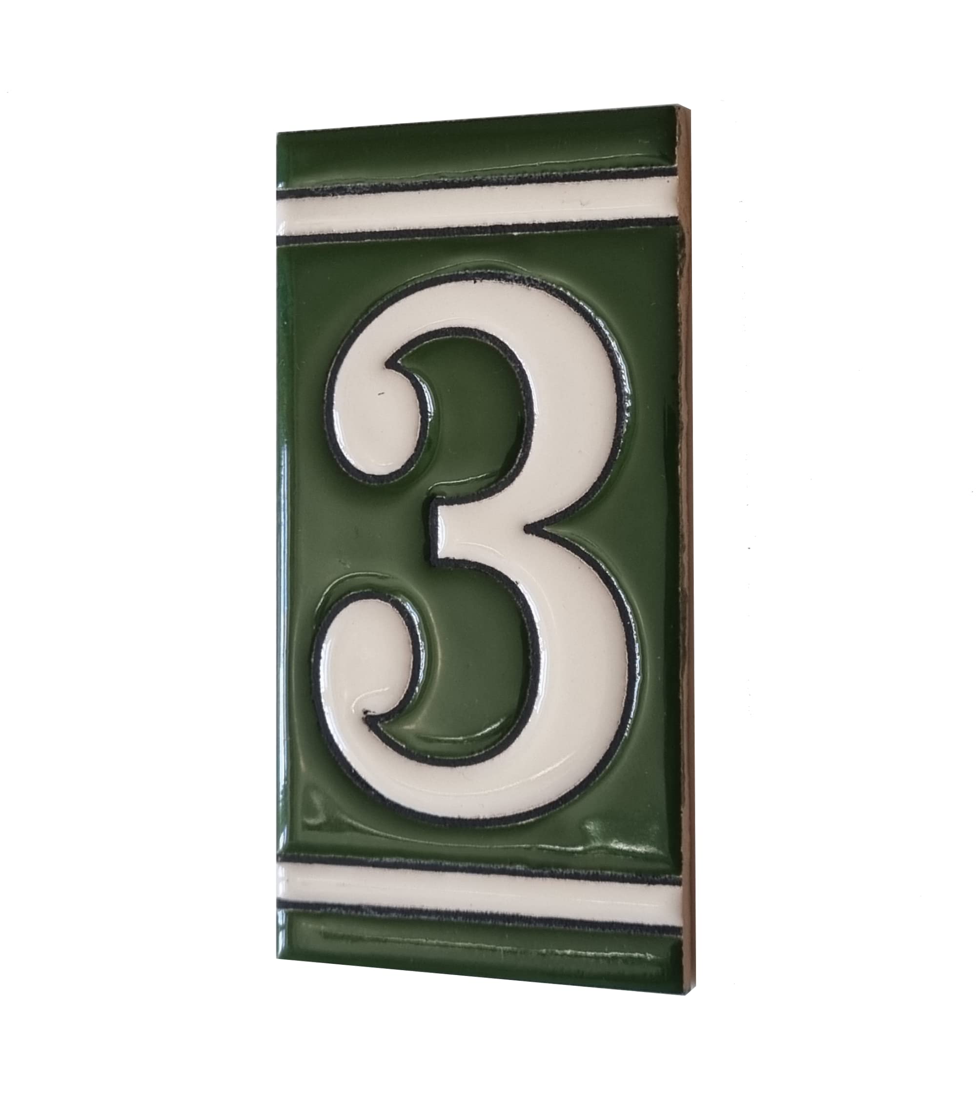 4.3' x 2.2' 11cm x 5.5cm Spanish Olive Classic Hand-Painted Number Tiles & Optional Metal Frames (Olive Number 3) — image 1