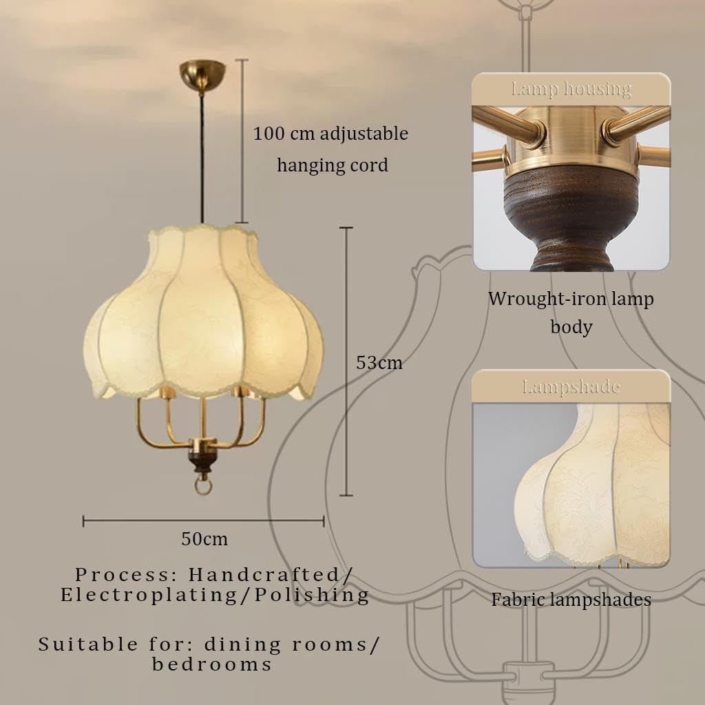 Design vintage francese a petali Plafoniera e dettagli in tessuto in stile cinese Lampada a soffitto Bianco sporco Ferro Altezza regolabile E27 lampadina non inclusa camere letto sale